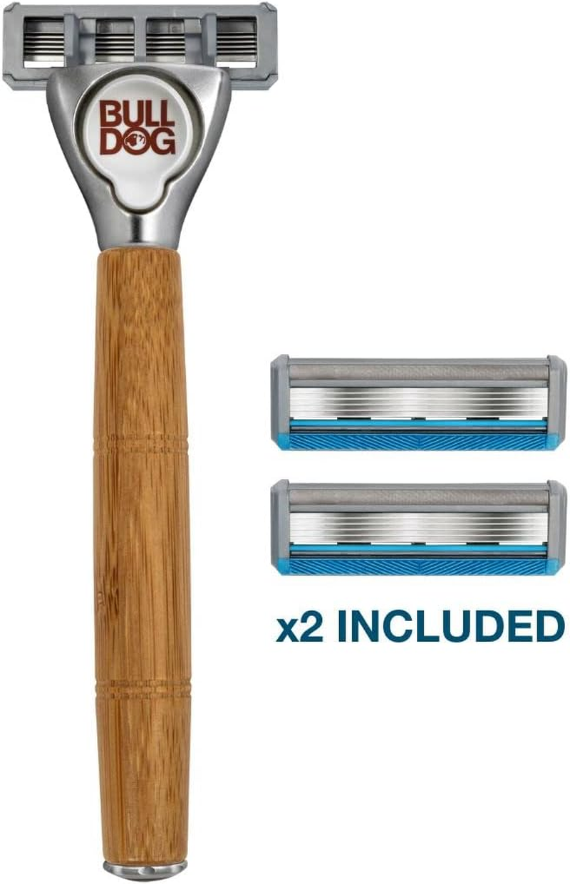 BULLDOG Skincare for Men - Sensitive Bamboo Razor | Reduce Irritation | Recycled Packaging | Lubricating Lube Strip with Baobab | 1 Bamboo Handle and 2 Replacment Blades image number 2