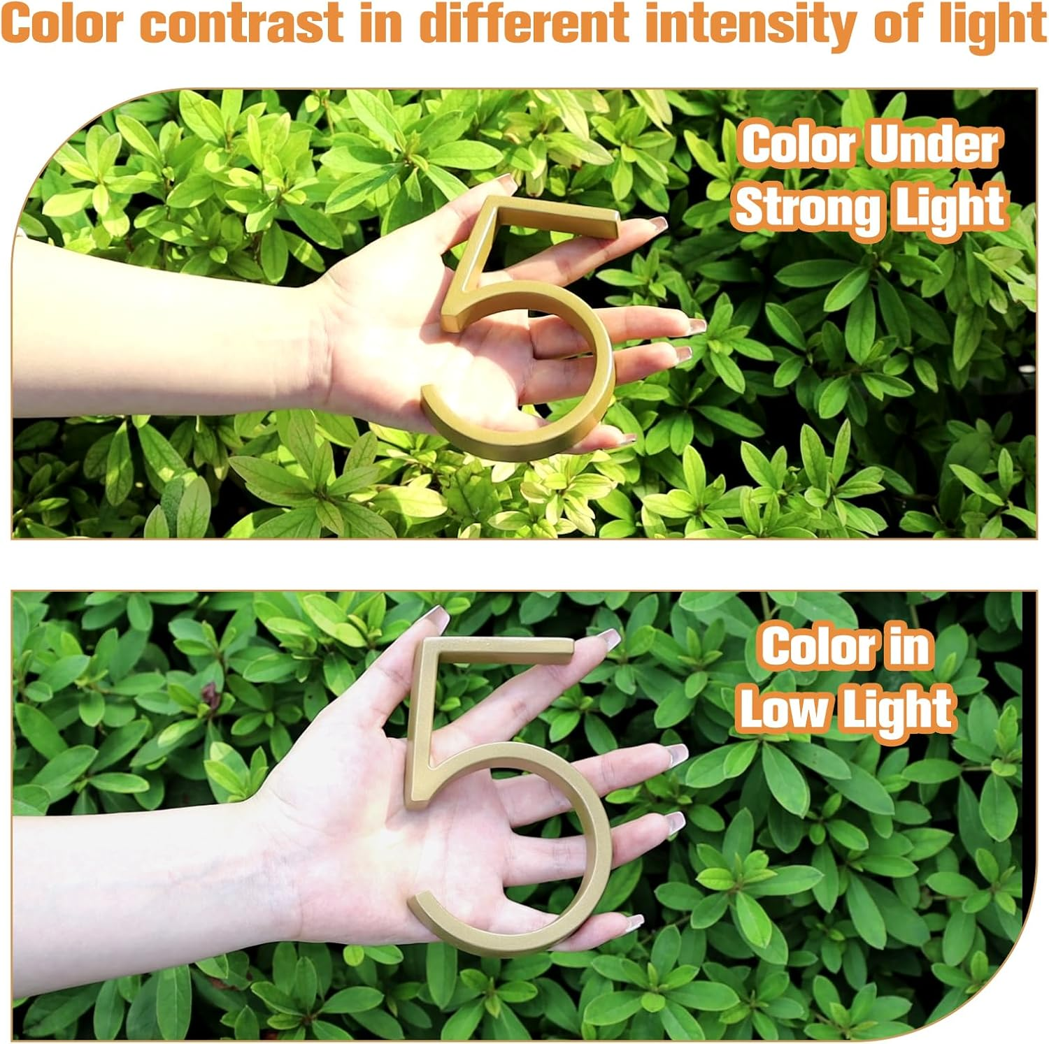 Floating House Number Modern House Numbers 5 Inch, Deamos Zinc Alloy Home Address Number for House with Reflective Finish Brass Floating Mount or Flush Mount Zinc Alloy [Number 2] image number 5