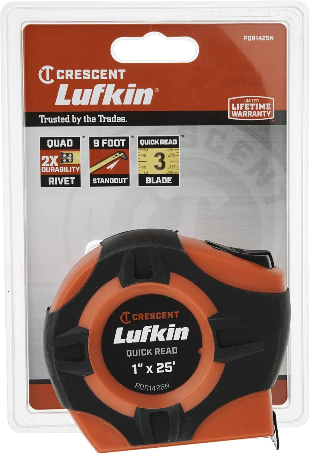 Lufkin Crescent 1" X 25' Quikread&reg; Power Return Yellow Clad Tape Measure image number 5