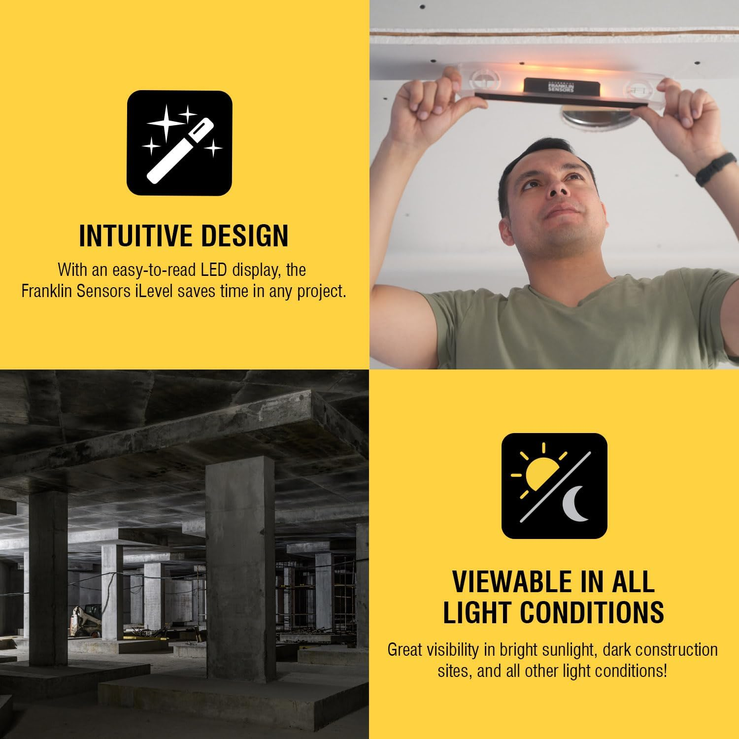Franklin Sensors Ia12 Digital/Electronic LED Ilevel, 12-Inch Magnetic Torpedo Level, Vertical and Horizontal Leveler Tool with 2 Bubble Vials image number 4