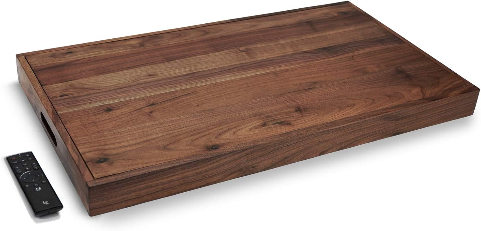 MAGIGO 32 X 18 Inches Extra Large Rectangle Black Walnut Wood Ottoman Tray with Handles, Serve Tea, Coffee Classic Wooden Decorative Serving Tray image number 6