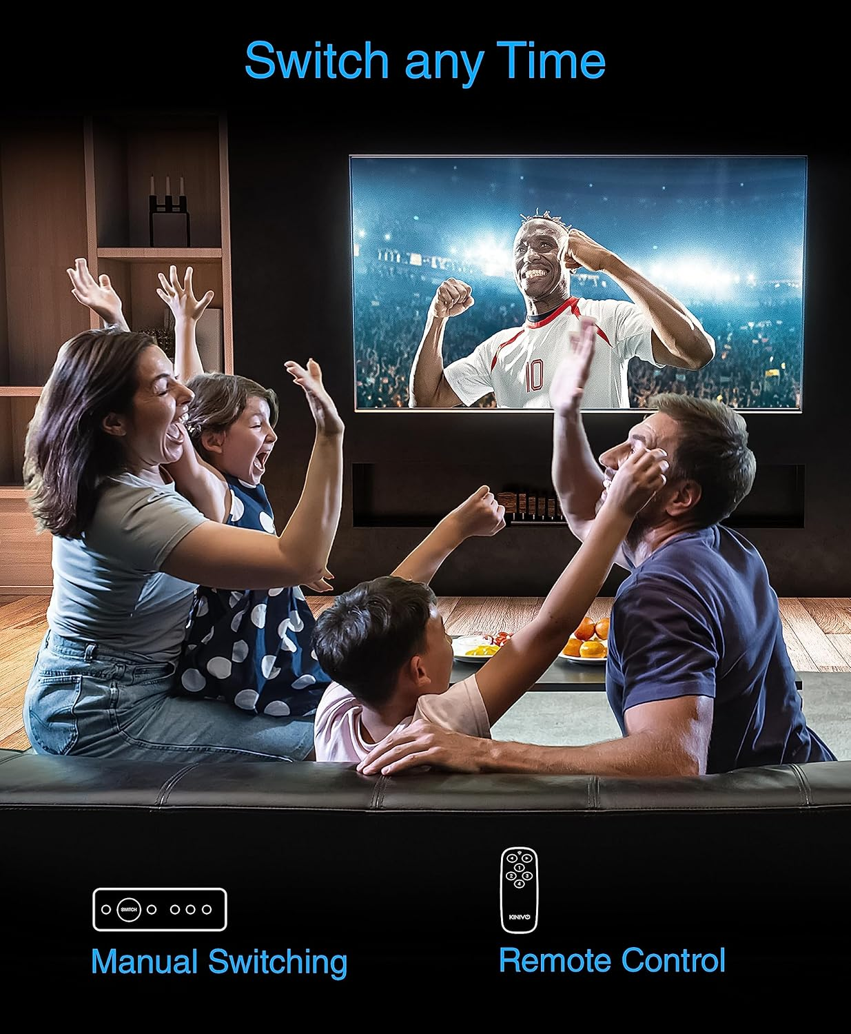 Kinivo 8K HDMI Switch with Remote 4 in 1 Out (4 Port, 8K 60Hz, 4K 120Hz HDMI Switcher, 48Gbps, HDR 10+, Dolby Atmos, HDCP 2.3) - HDMI 2.1 Switch Box Compatible with HDTV, PS5, PS4, Xbox, Apple TV image number 4