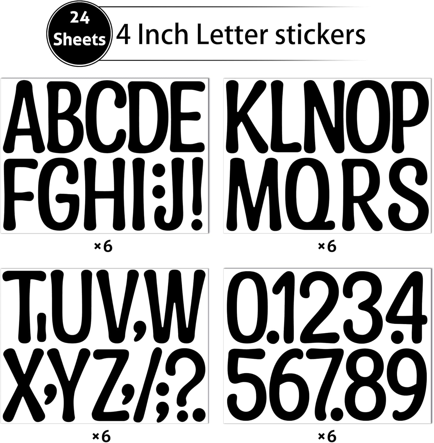 24 Sheets 1200Pcs Letter Stickers 4 Inch Large Alphabet Numbers Letter Stickers Vinyl Self-Adhesive Sticker Letters for Bulletin Boards Poster Board Mailbox Crafts Classroom Home Office Decor(Black) image number 5