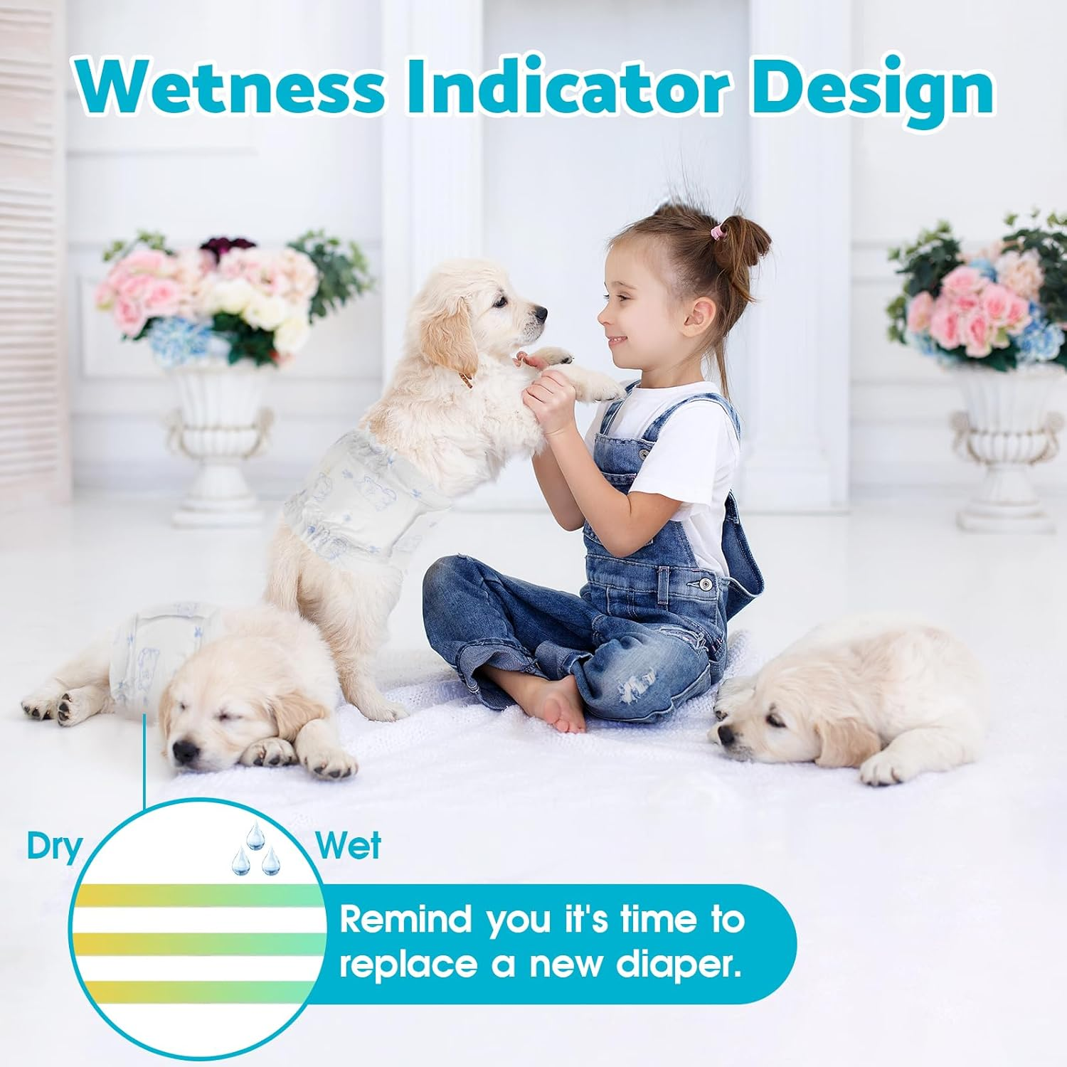 Advwin Disposable Dog Diapers for Male Dogs, 50-Pack Super Absorbent Male Dog Wraps, Leak Proof Belly Wraps with Wetness Indicator, Puppy & Doggie Diaper for Peeing, 11-17 Inch Waist image number 1