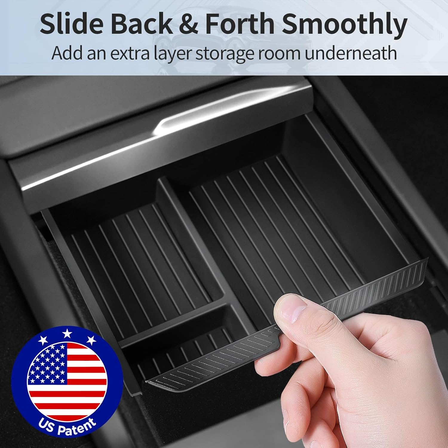 TSLDRV 2024 Newest Center Console Organizer Tray for Tesla Model 3 Highland 2024 [Slide Smoothly] Armrest Hidden Organizer Box Cup Holder for Tesla Model 3 Accessories 2024 image number 1