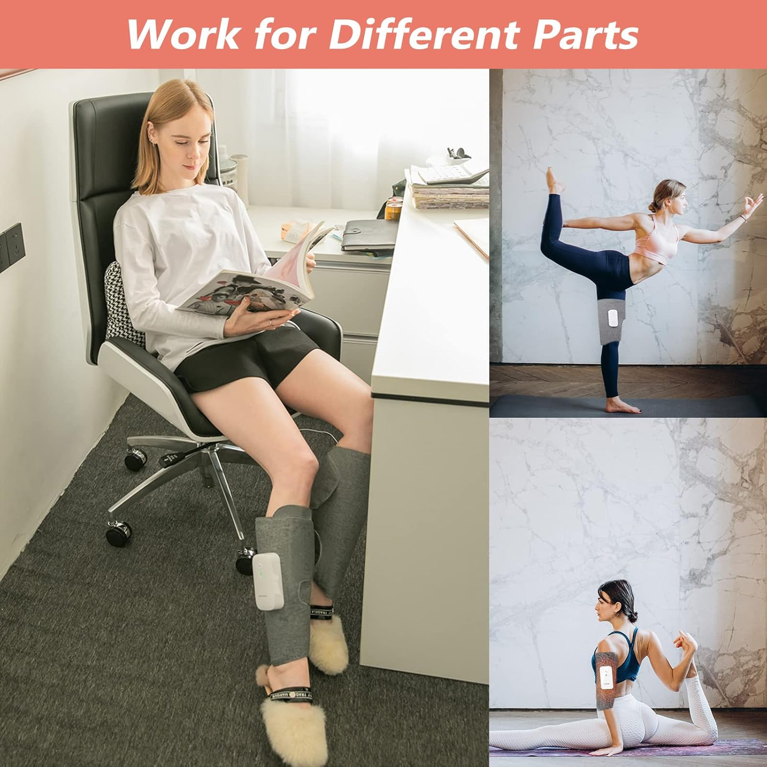 HOLDPEAK Wireless Leg Massager with Heat Air Compression - Calf Muscle Massager with 3 Modes 3 Intensity Levels - Vibration Function Portable Electronic Massage Device (1PC) image number 1