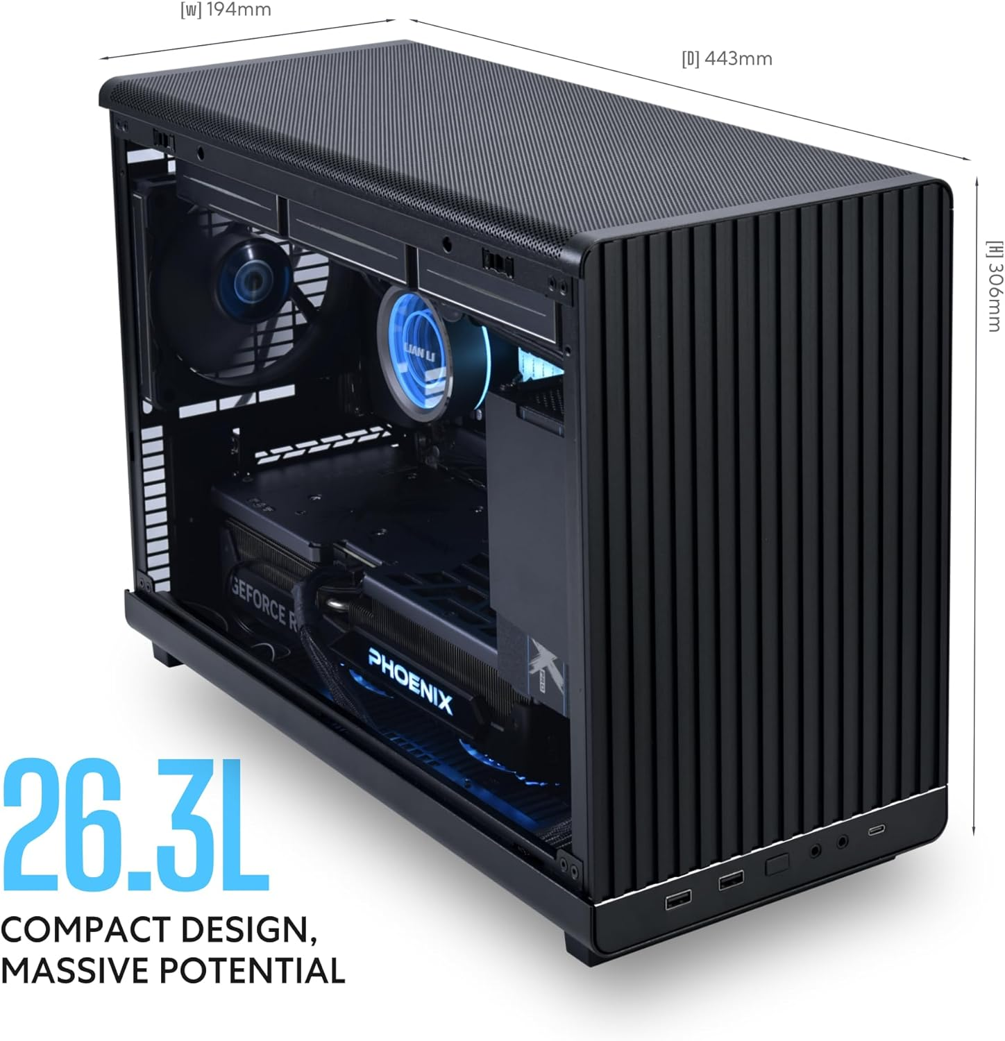 Lian Li A3-Matx-26.3L Micro Form Factor Chassis-Flexible Power Supply Installation-No Fans Included-Supports 360Mm Aio-Modularity Design-For M-ATX and ITX Motherboard-Dan Collaboration-Black (&lrm;A3X.US) image number 2