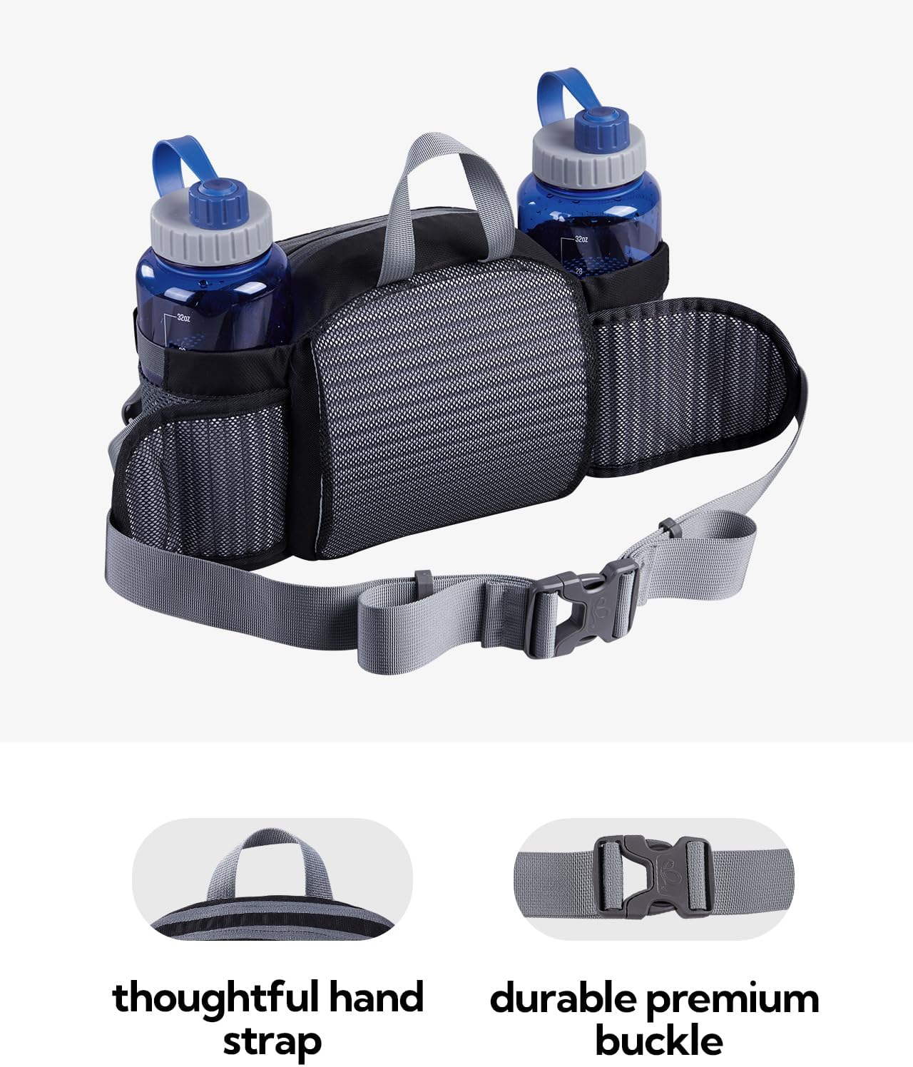 WATERFLY Fanny Pack Waist Bag: Fannie Pack 2 Water Bottle Holders Lumbar Belt Hiking Walking Running Jogging Camping Large Woman Man (Bottle Not Included) image number 1