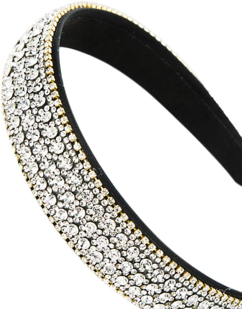 Vintage Crystal Rhinestone Headbands Sparkle Silver Diamond Headband Velvet Padded Wide Hairbands Party Wedding Headpiece Hair Accessories for Women (1Crystalwhite) - 1Crystalblue image number 3