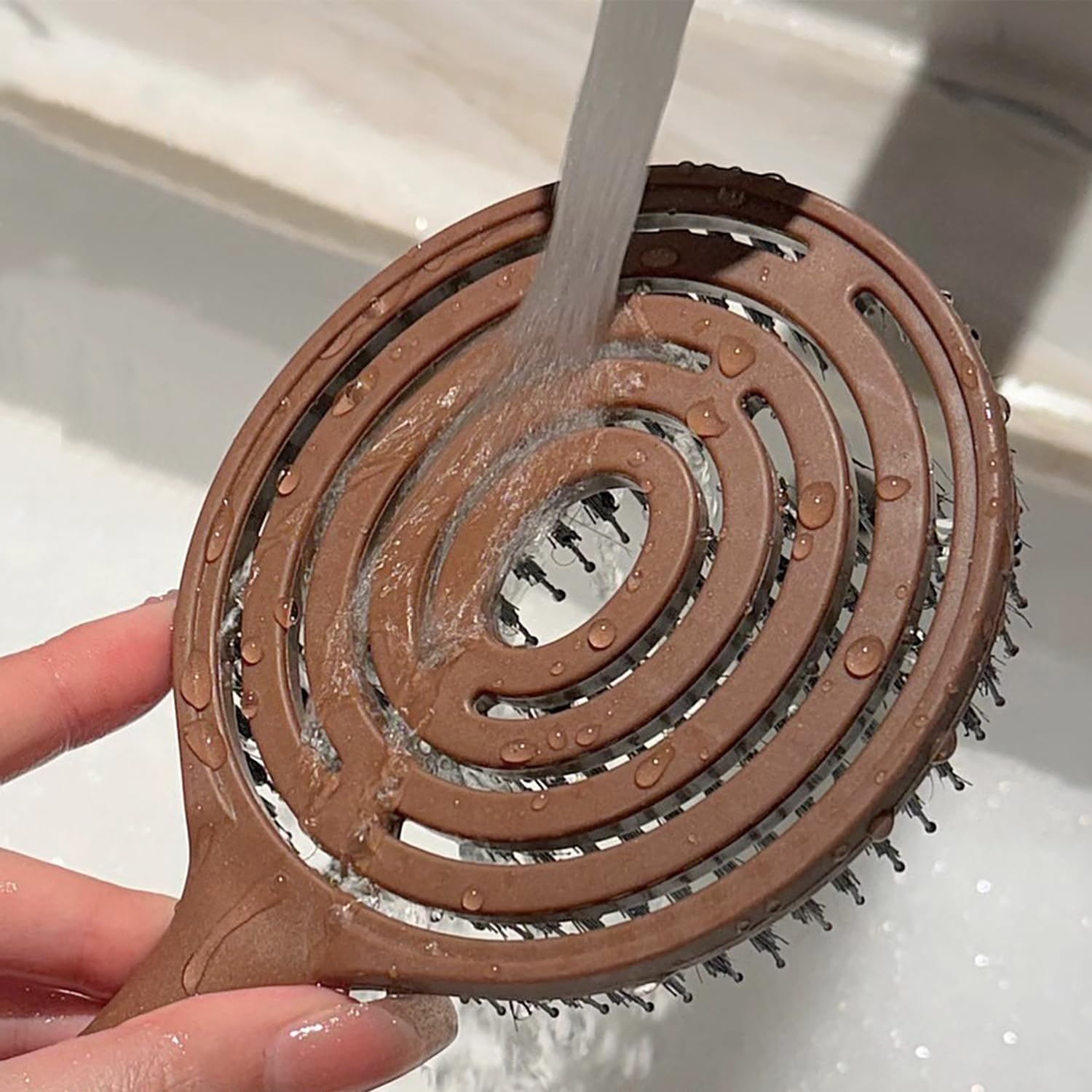 Smaoqingji Organic Hair Brush Wild Boar Bristles round &ndash; 1 Piece, Brown, Detangler Brush with Double Spiral Spring, Suitable for All Hair Types, No Matter Square, round Flat Head, Fits Perfectly image number 1