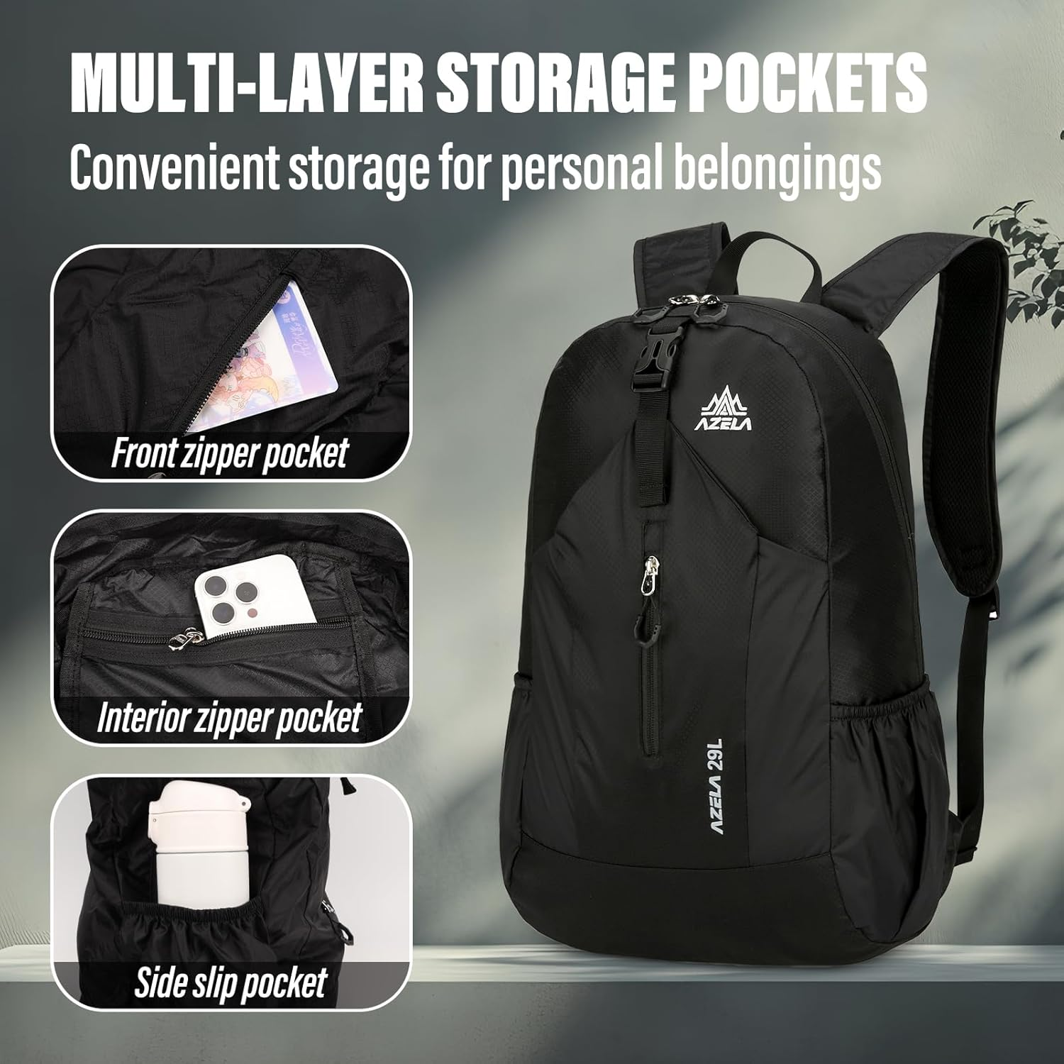 Viiotu Foldable Backpack 29L - Lightweight Water Resistant Hiking Daypack with Expandable Storage for Travel & Outdoor Activities image number 2