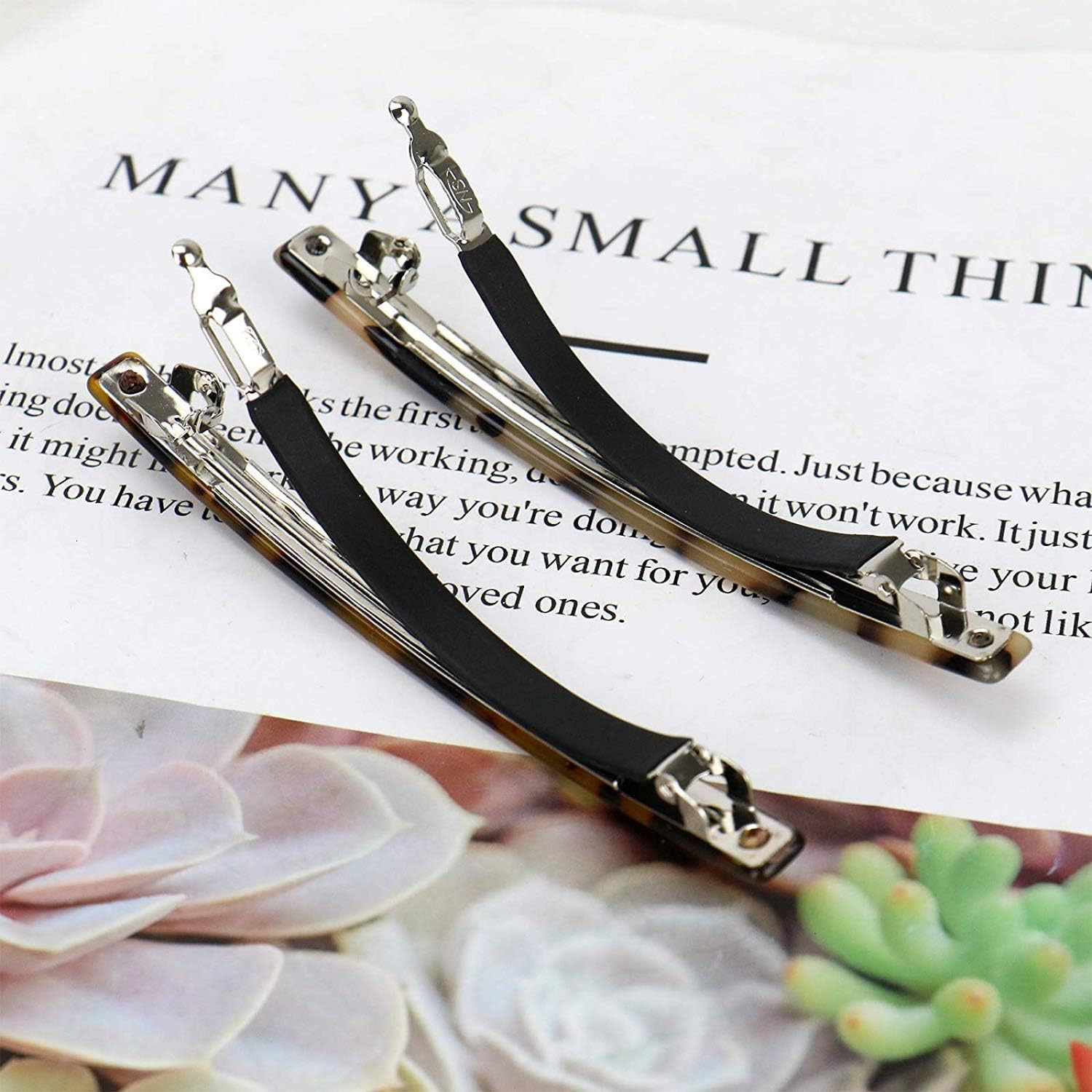 Luckycivia 2 Pack Hair Barrette, Long and Thin Handmade Celluloid Onyx Hair Clip, Elegant Automatic Hair Clip, Barrette Ponytail Holders for Women/Girls - 4 Inches image number 1