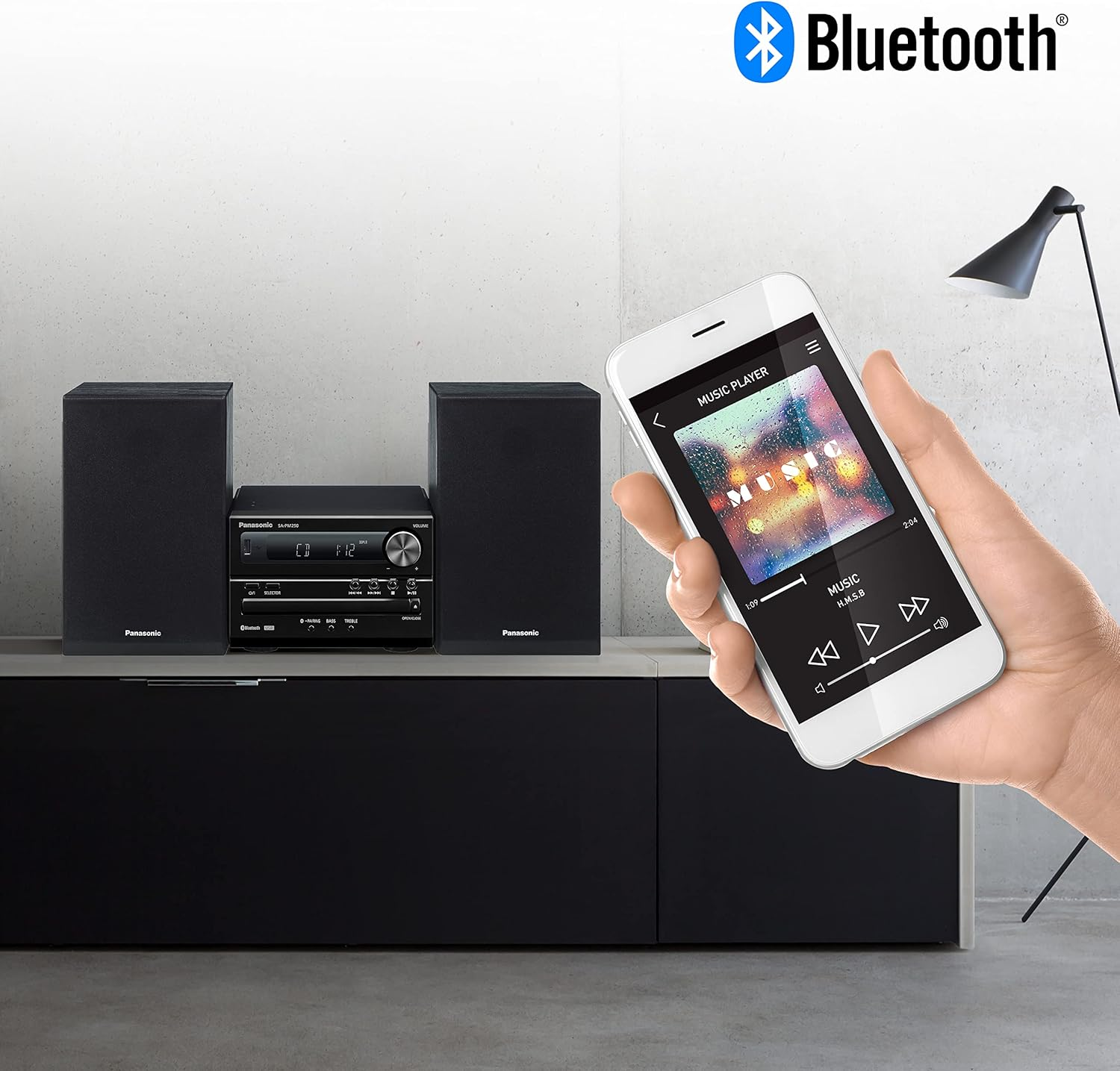 Panasonic 20W CD Micro Hi-Fi System with FM Radio and Bluetooth (SC-PM250GN-K)