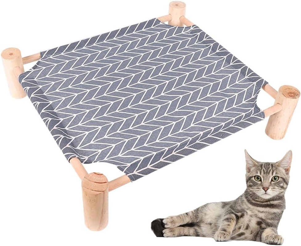 Cat Hammock Bed, Small Dog Wooden Elevated Cat Bed, Breathable Outdoor Cat Bed for All Seasons, Elevated Pet Sleeping for Indoor, Raised Cat Cots Furniture Pet Bed Puppy Bed image number 6
