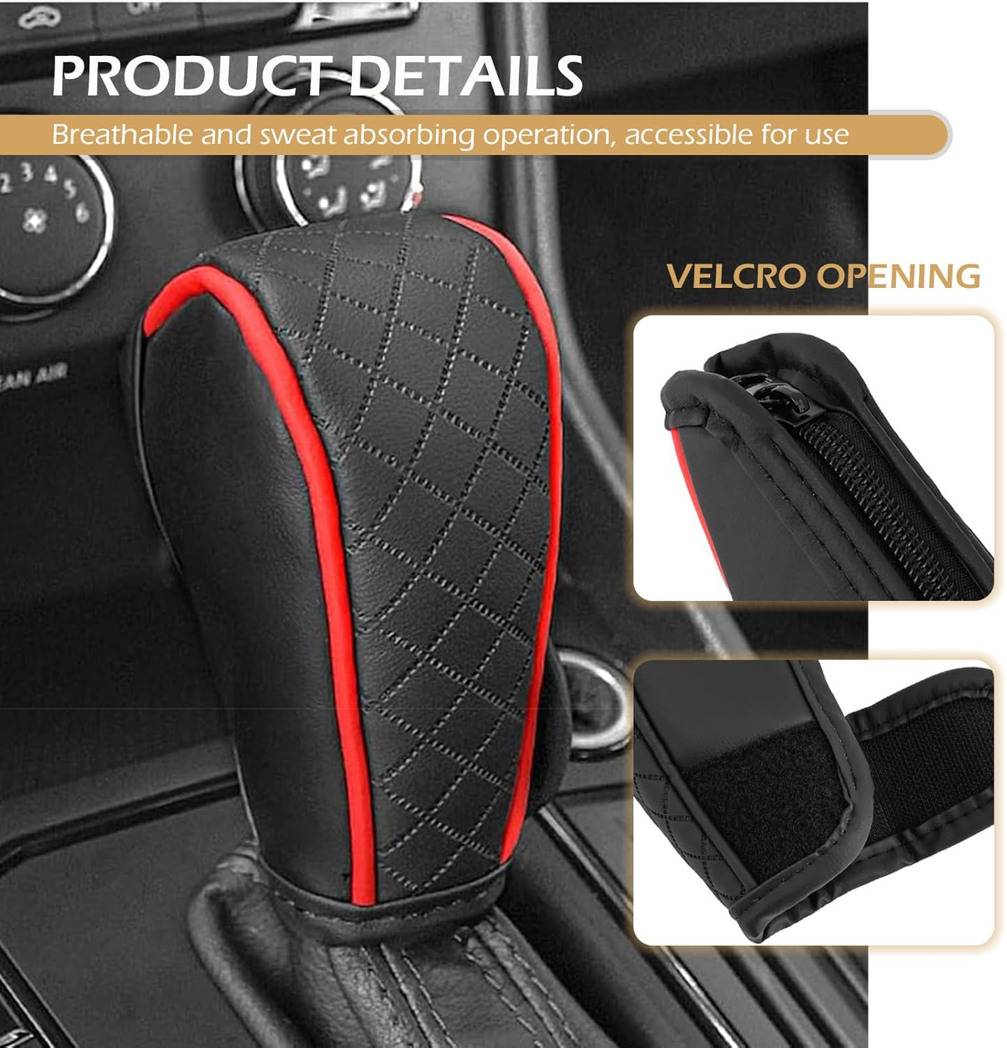 Car Gear Shift Cover, Leather Shifter Cover, Gear Shift Knob Cover for Shift Lever Protection, Universal Car Gear Shift Cover, Car Decoration Accessories (Black-Red) - Red image number 4