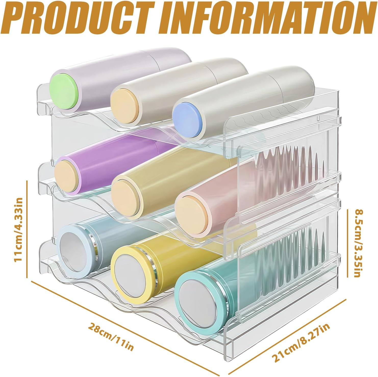 Stackable Bottle Shelf: 3 Pack 9 Bottles Stackable Bottle Rack Bottle Holder Cabinet for Fridge and Cabinet - Space Saving Non-Slip Design for Kitchen, Pantry image number 4