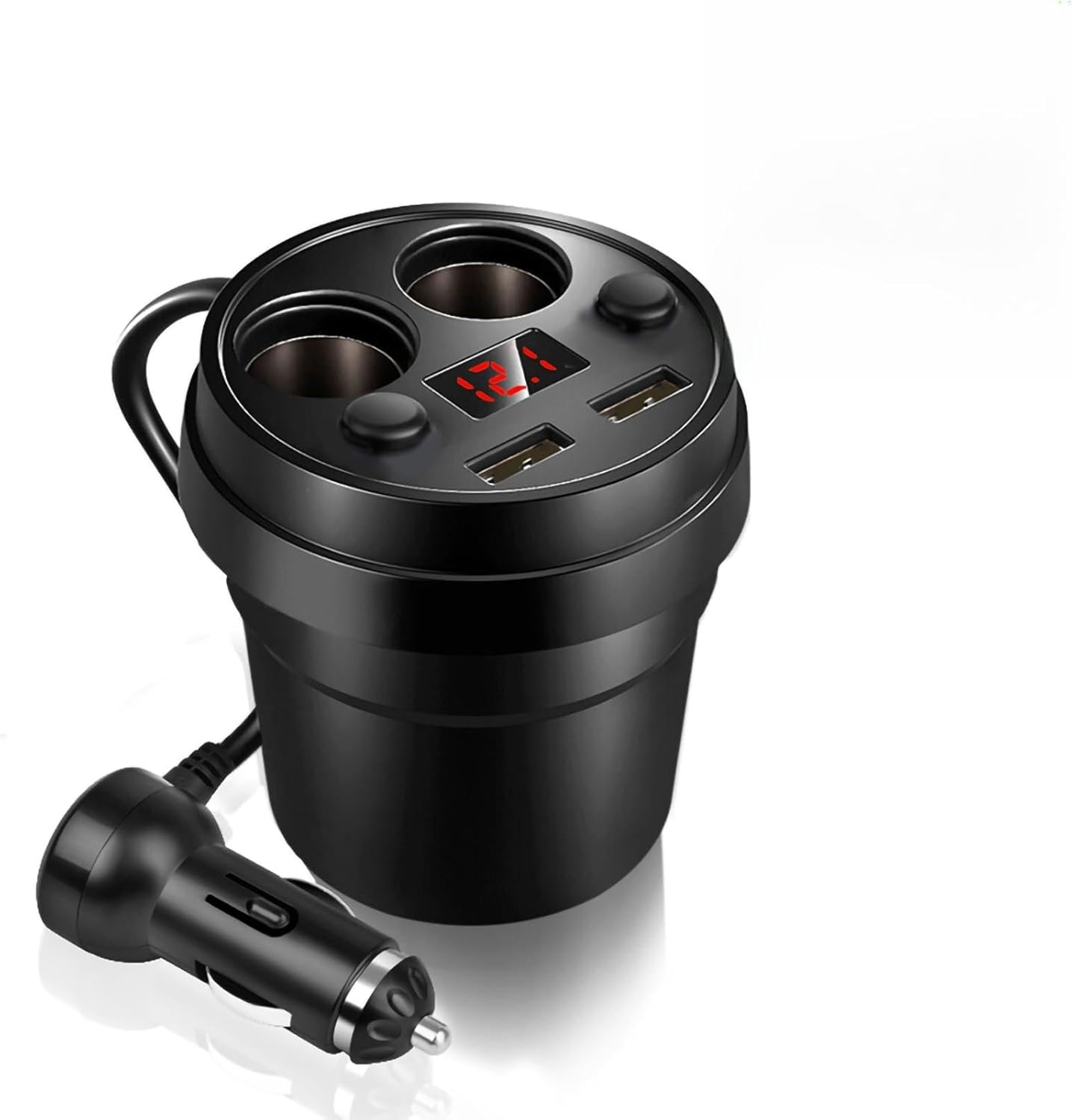 Car Charger, Interior Accessories, Car Cup Holder Insert, Cup Dual USB Car Charger with Wire, Multifunction Cigarette Lighter for Phone, Tablet, PC image number 2