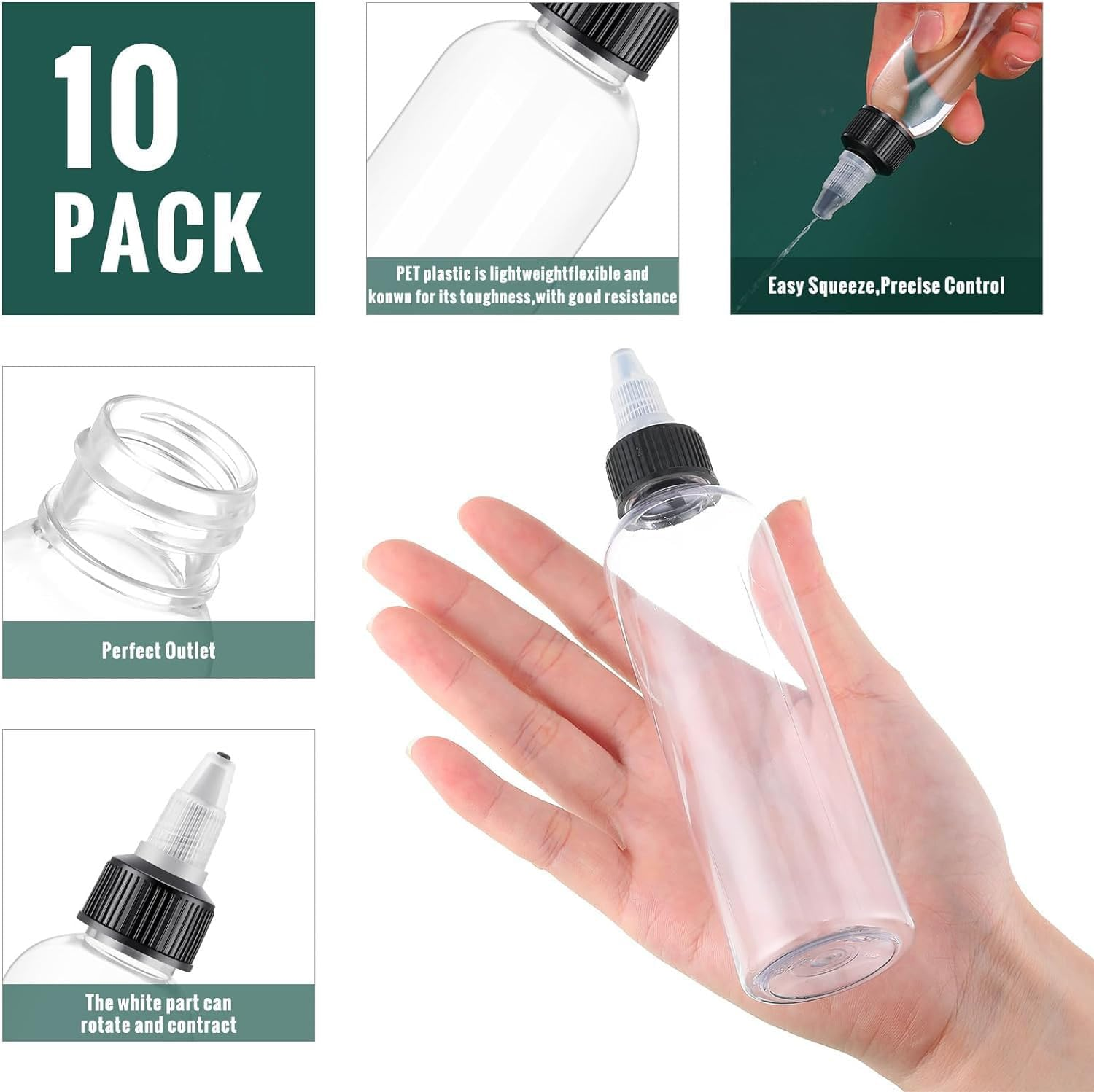 Empty Squeeze Dropper Bottles, 10 Plastic Squeeze Bottles, Clear Dispensing Bottles, Empty Plastic Squeeze Bottles for Ink Liquid, 30Ml image number 5