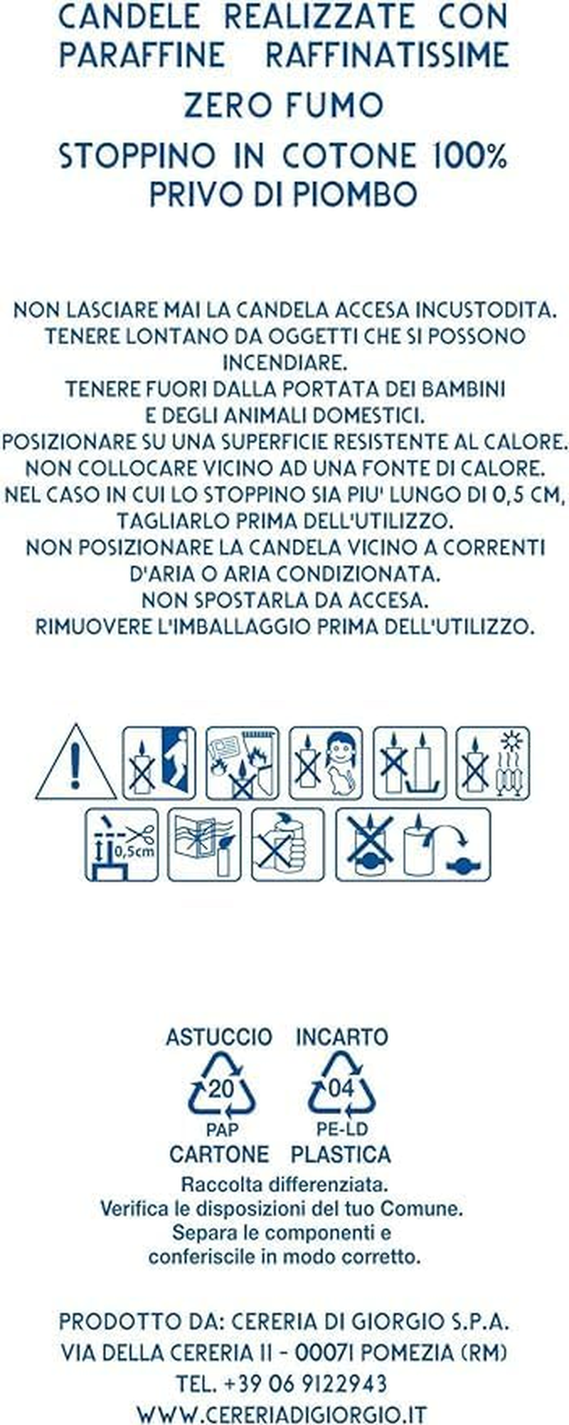 White Terracotta Torch, Diameter 17 Cm, Burn Time 7.5 Hours, Wax Ivory, Cereria Di Giorgio - Ideal for Outdoor Events, Gardens and Patios