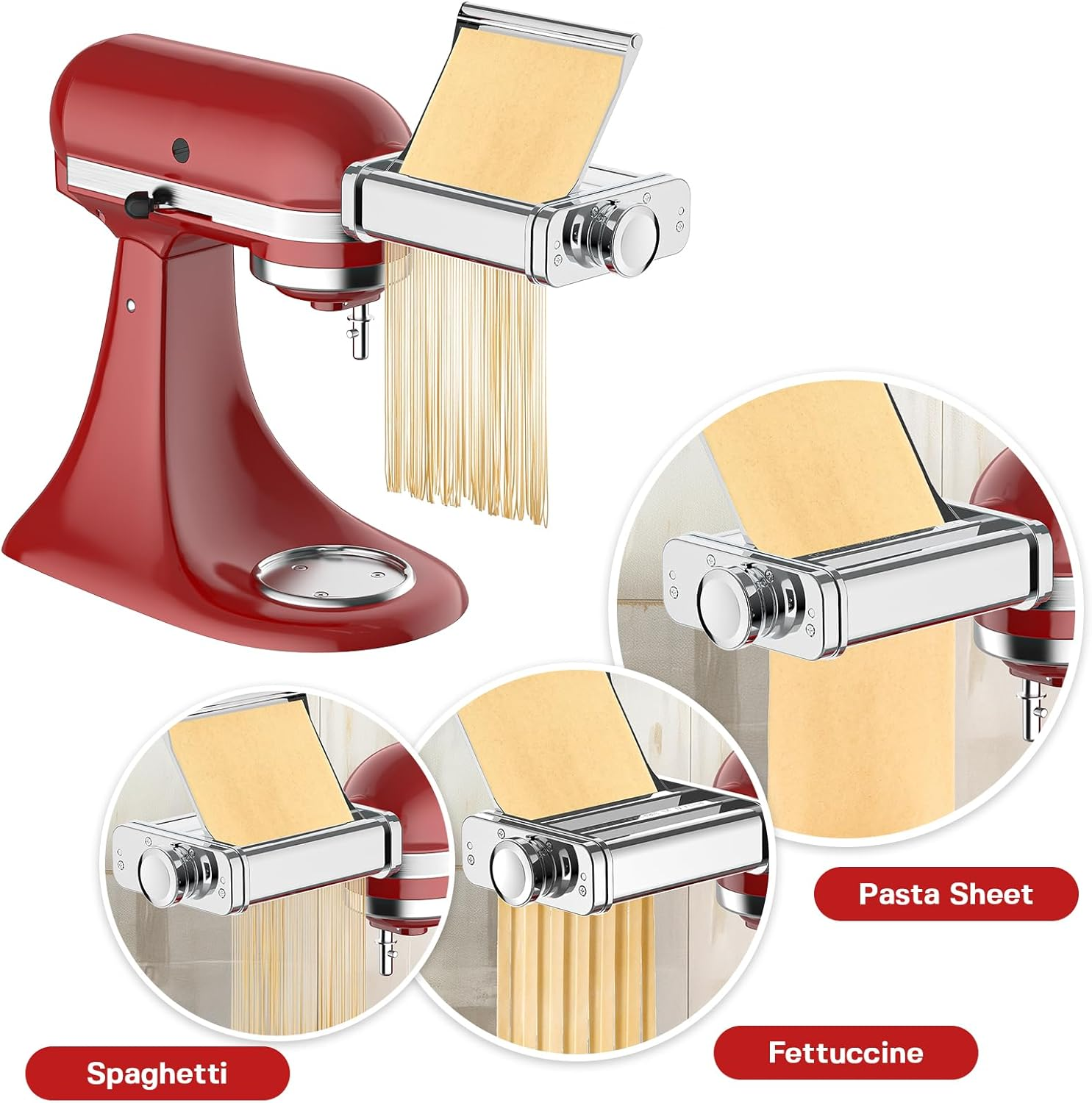 Pasta Maker Attachment for Kitchenaid Stand Mixer, 3-In-1 Pasta Maker Includes Pasta Roller, Spaghetti Cutter & Fettuccine Cutter, Stainless Steel Pasta Attachment for Kitchenaid Accessories by Cofun image number 4