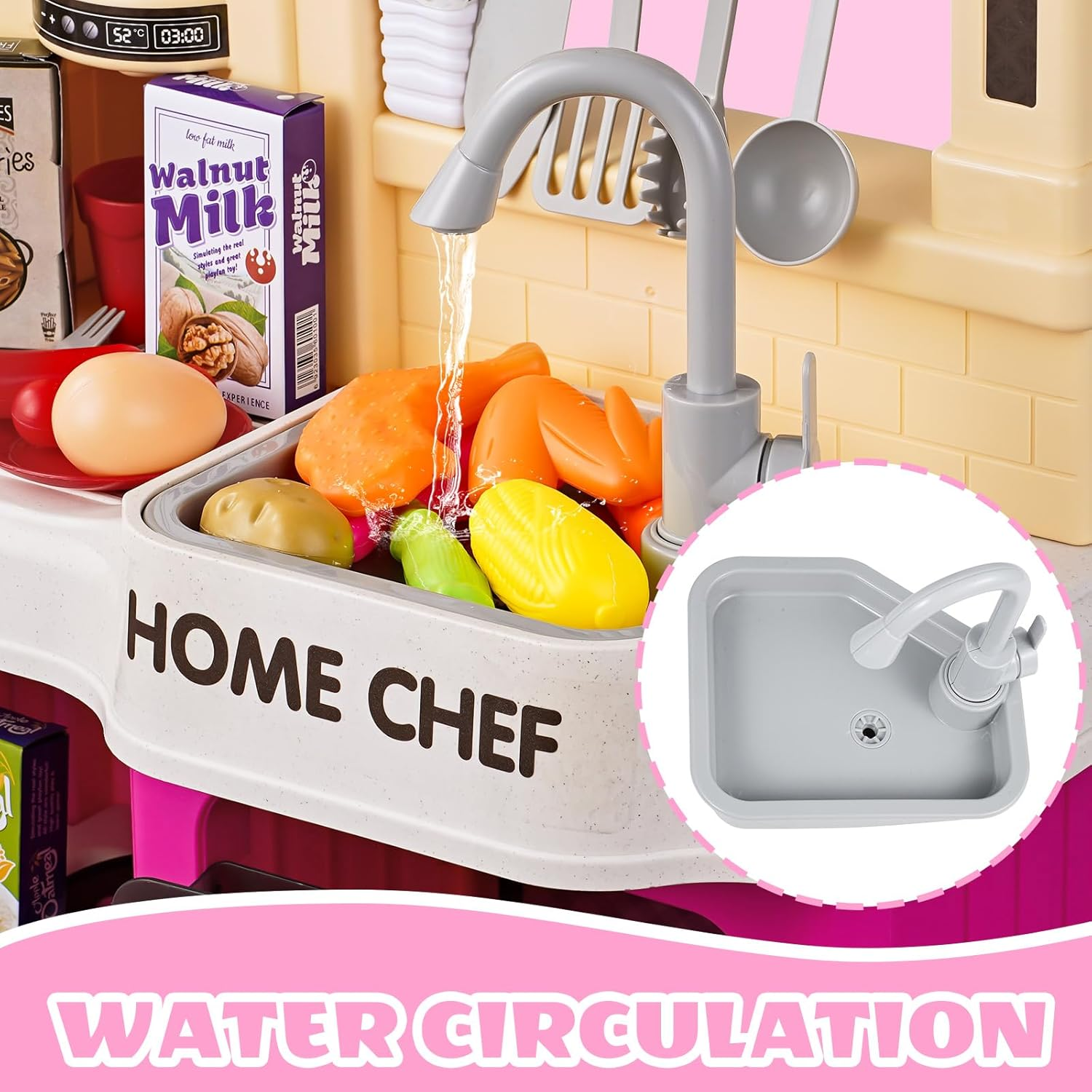 Kids Kitchen Playset with Multiple Accessories, Play Food with Realistic Sound & Light, Cooking Stove with Simulated Steam, Play Kitchen Toy,Kitchen Toy Accessories,Pretend Play Toys for Kids (Purple)