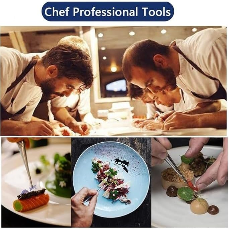 Professional 6 Pcs Stainless Steel Cooking Tweezer Tongs Set for Chef, Seafood, BBQ Etc, 12"And 6.3" image number 3