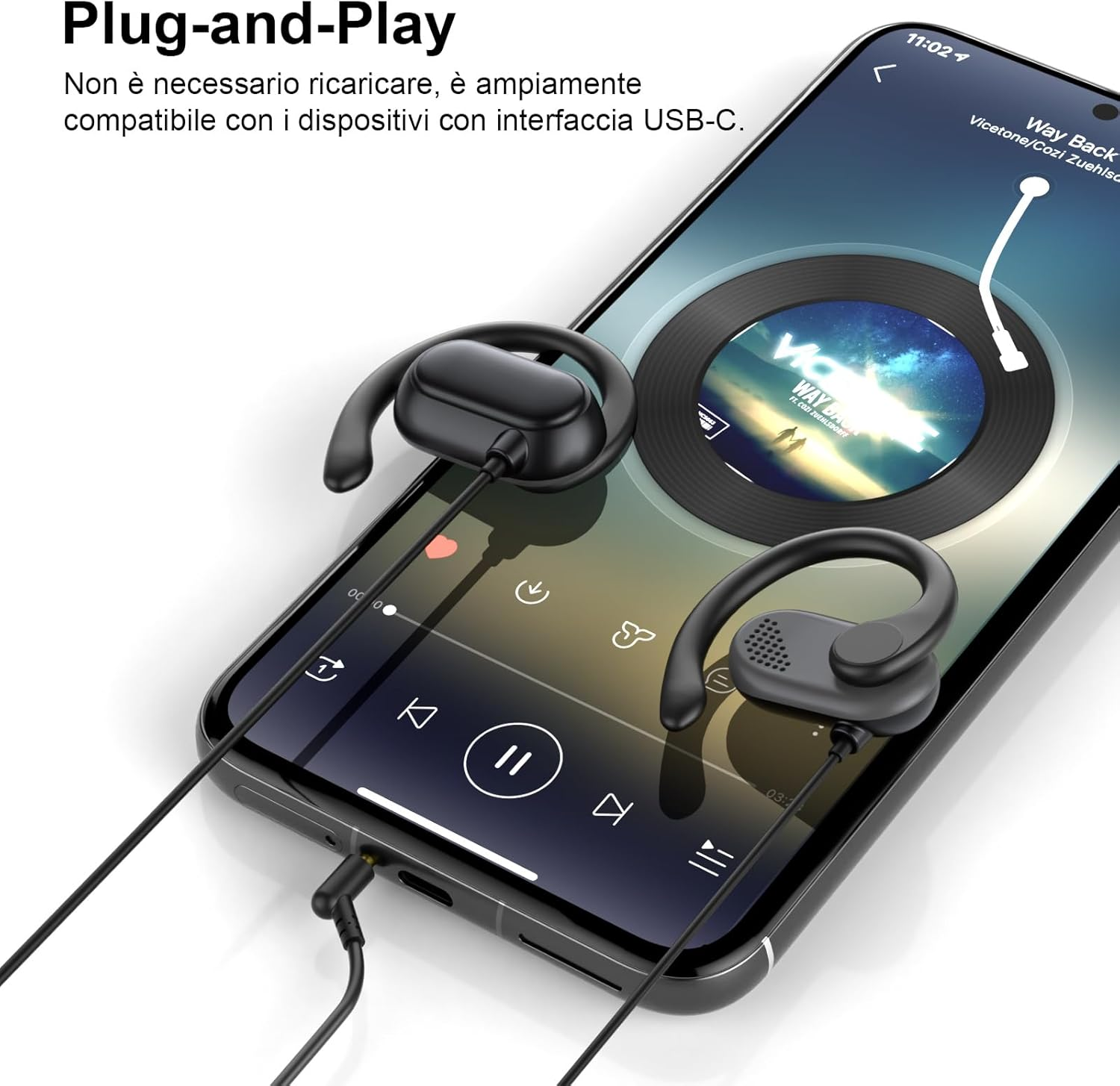 Open Ear Headphones with Cable Sports Headphones with Adjustable Ear Hook Microphone and Volume Control 3.5 Mm Headphones for Samsung A25 Iphone Ipad for MP3 MP4 Laptop Office Workout Music Aeroplane image number 5