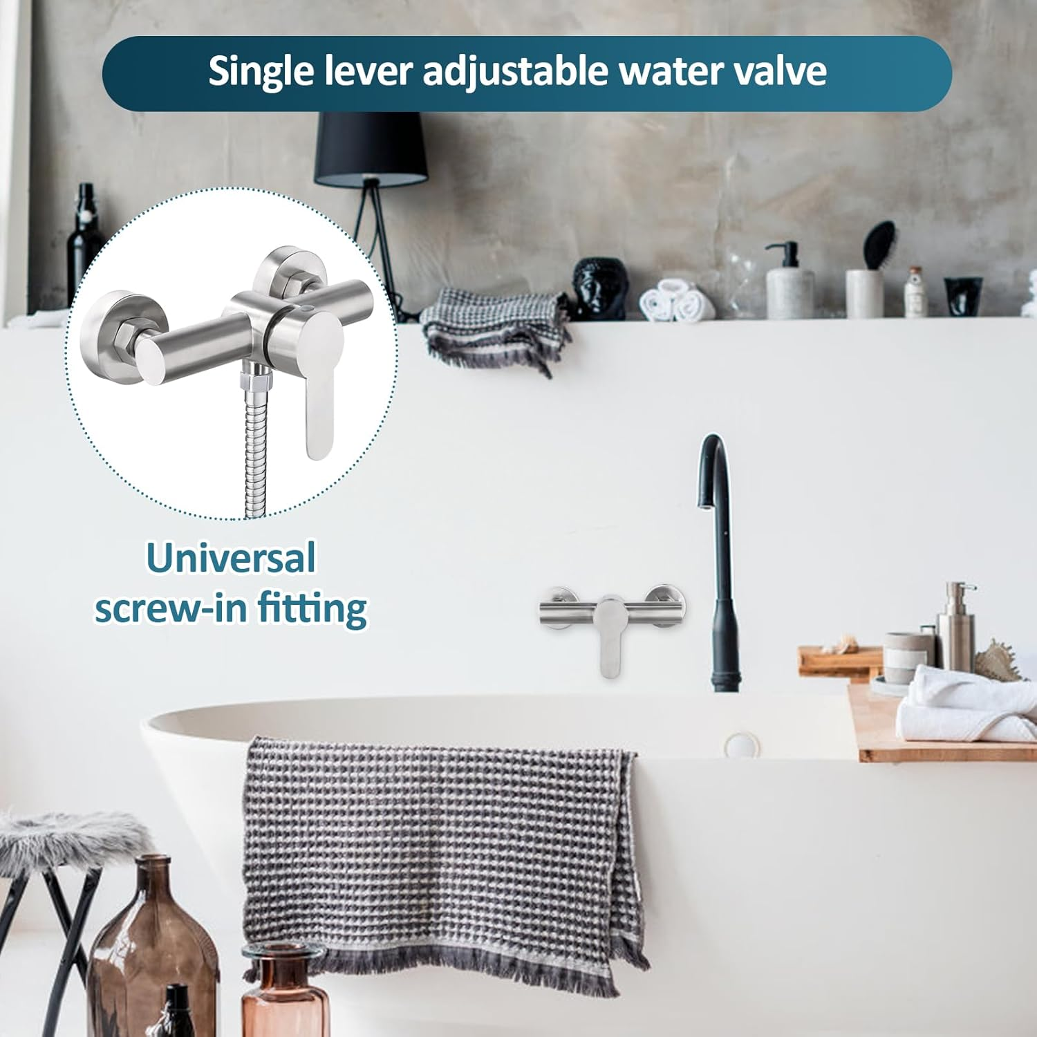 Shower Faucet, Wall Mounted Shower Mixer Valve, Bath Tap, Wall Mounted Mixer Tap 304 Stainless Steel, Single Lever Shower Mixer with Mounting Accessories for Hot and Cold Water image number 2