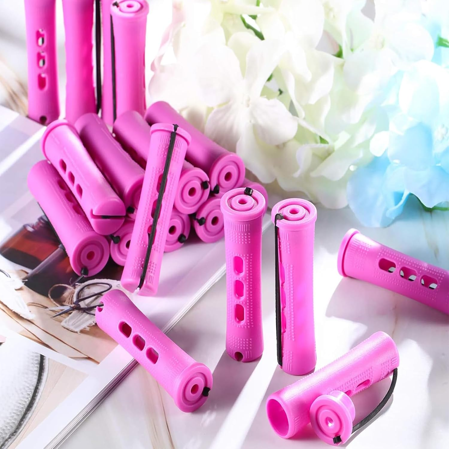 Pack of 30 Medium Perm Rollers, 0.75 Inch Perm Set Complete Curlers, Hair Rollers for Women with Elastic Band for Natural Hair, Long Short Hair Styling Tool image number 3