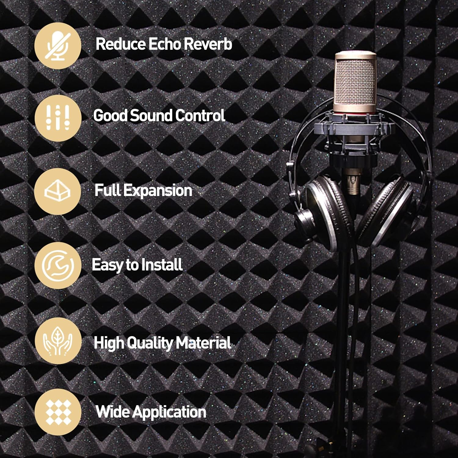 36 Pack AUSLET Acoustic Panels 12 X 12 X 2 Inches, Pyramid Sound Proof Foam Panels for Wall, High Density Black Acoustic Foam Panels,Soundproof Wall Panels image number 1