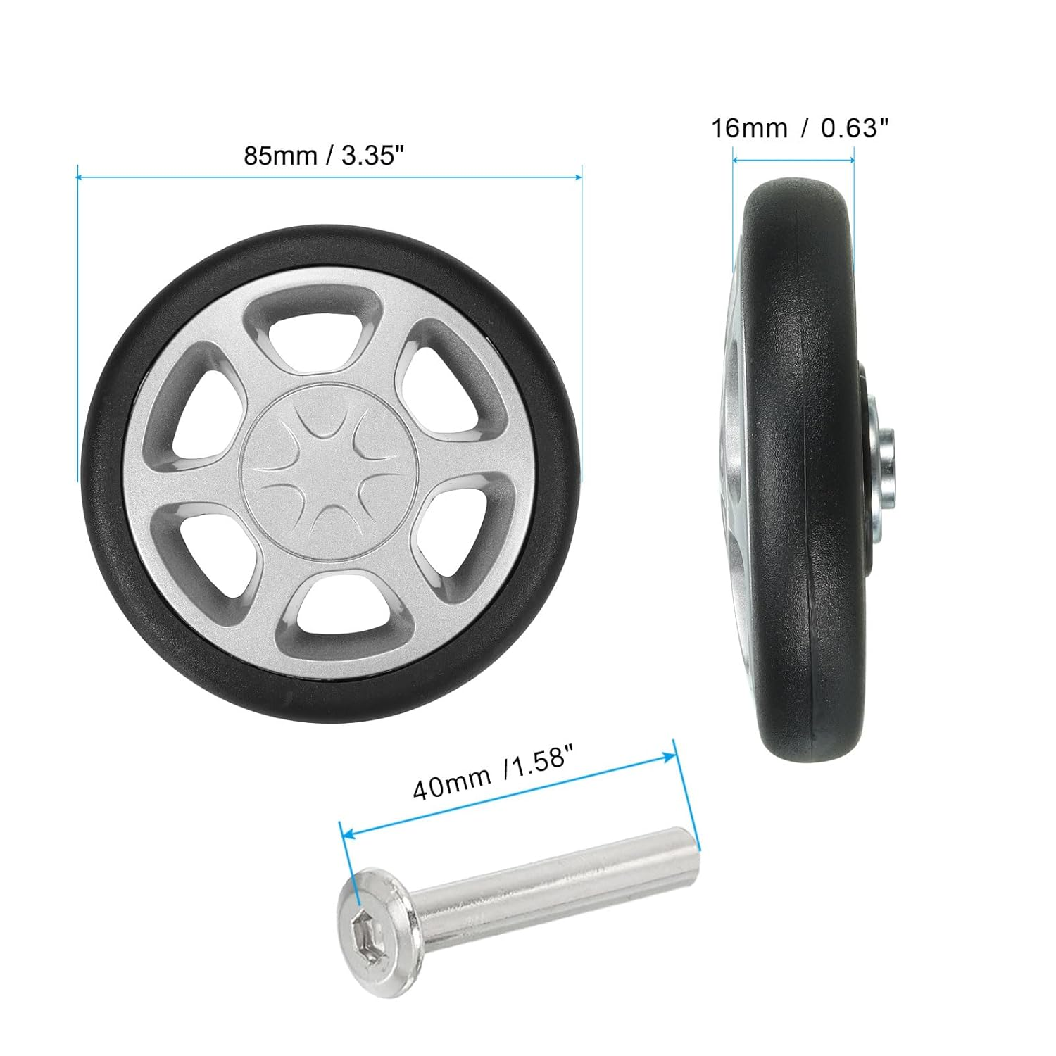 Uxcell Replacement Luggage Suitcase Wheels Repair Kit, 85Mmx16Mm Wear-Resistant & Mute 360 Swivel Caster Wheels image number 2