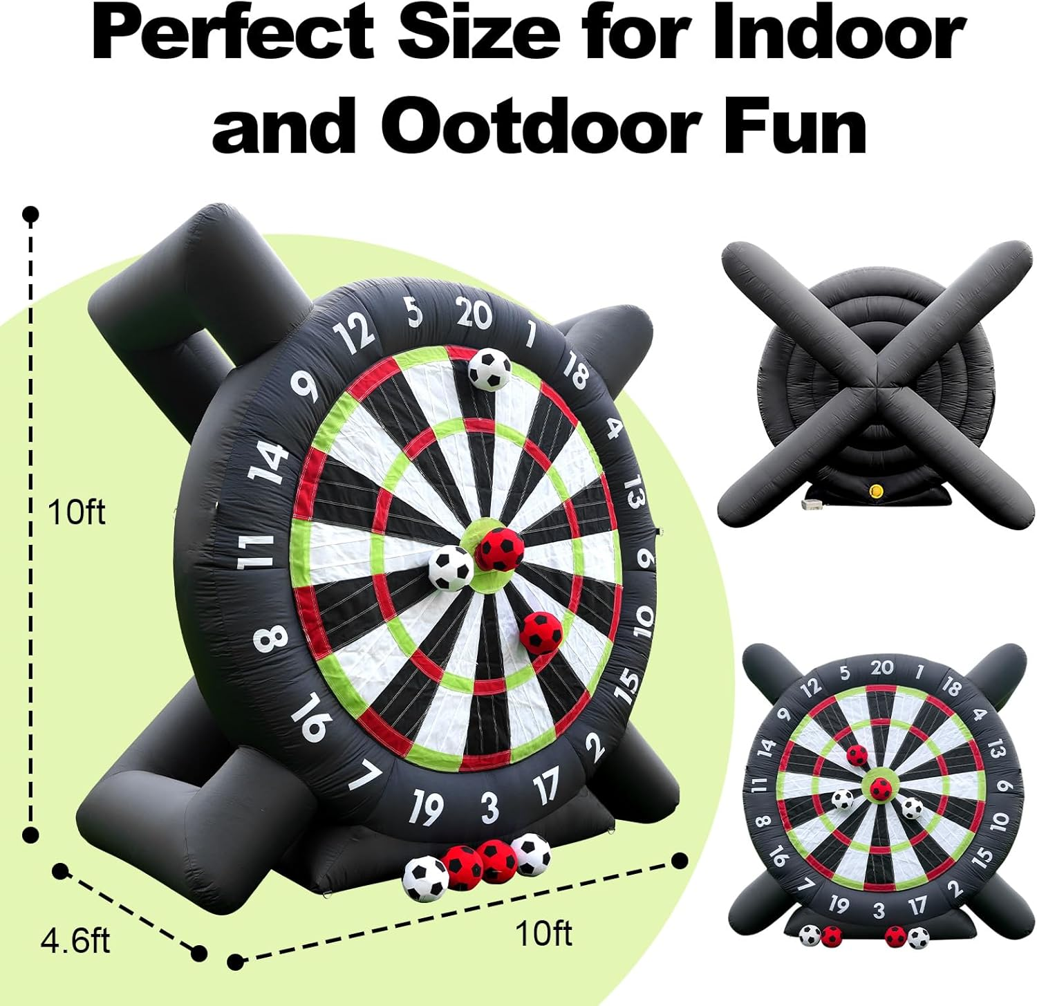 Giant Outdoor Inflatable Soccer Darts Board Inflatable Football Darts Kick Goal Game with 8Pcs Soccer Balls for School Gym Camp Yard Sport Game(Black) image number 3