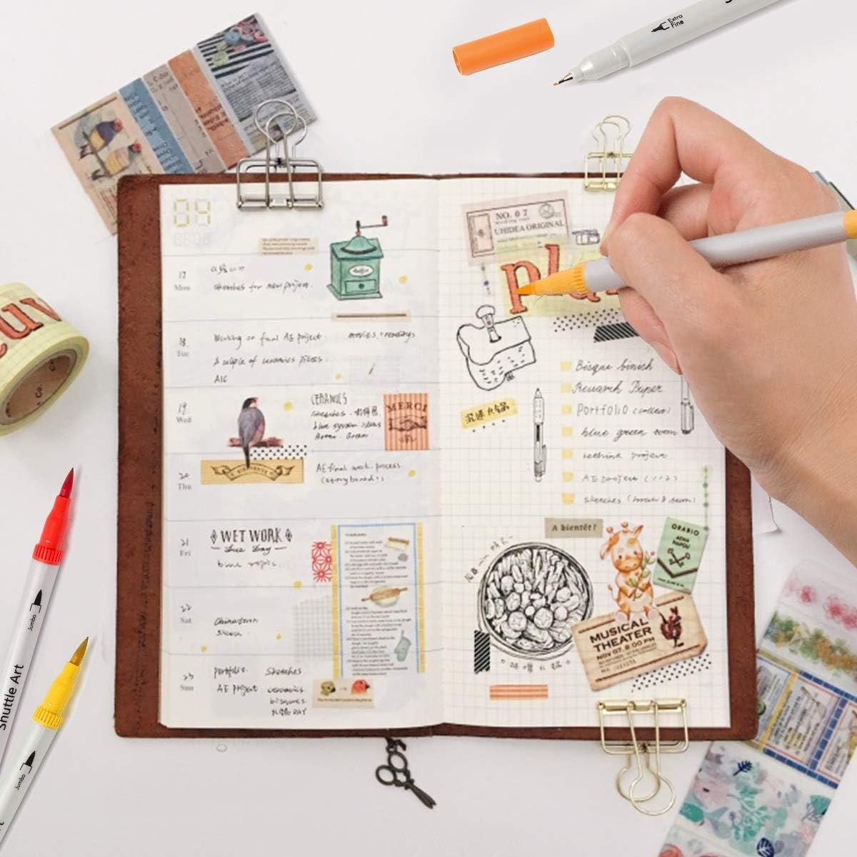 Shuttle Art Dual Tip Brush Pens, 56 Colours Brush Tip Drawing Markers with 0.4Mm Fineliner Markers Pens Set for Kids Adult Artist Calligraphy Hand Lettering Journal Doodling Writing image number 3