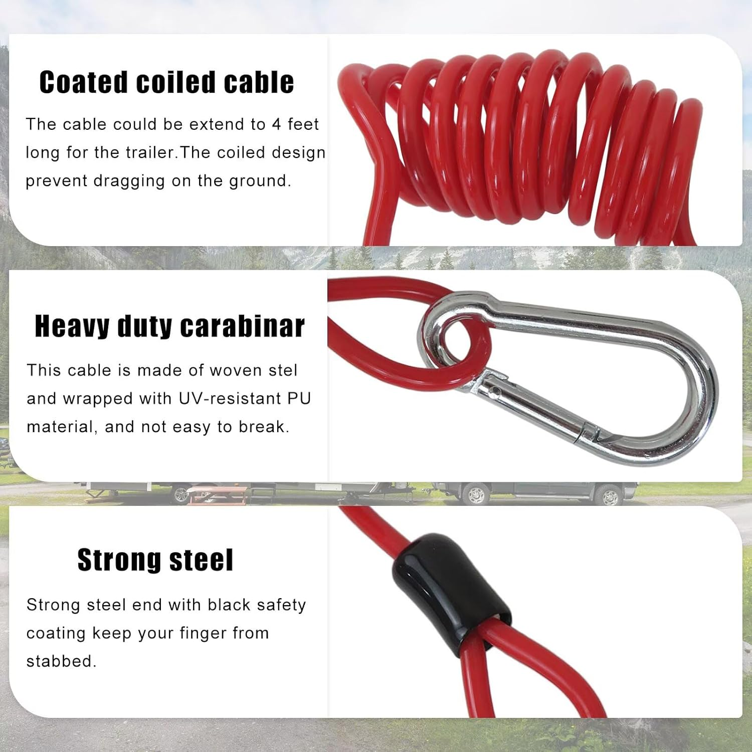 Lingsee Caravan RV Replacement Coiled Breakaway Cable with Electric Switch Brake image number 5