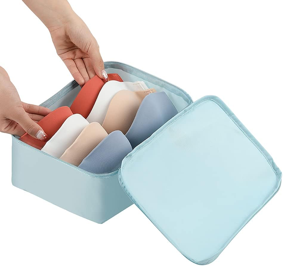 Belsmi Travel Garment Bags Set of 8 Travel Bag in Suitcase Travel Luggage Organiser Compression Bags Suitcase Organiser with Shoe Bag (Style B - Blue) - 8Pcs Pink image number 5