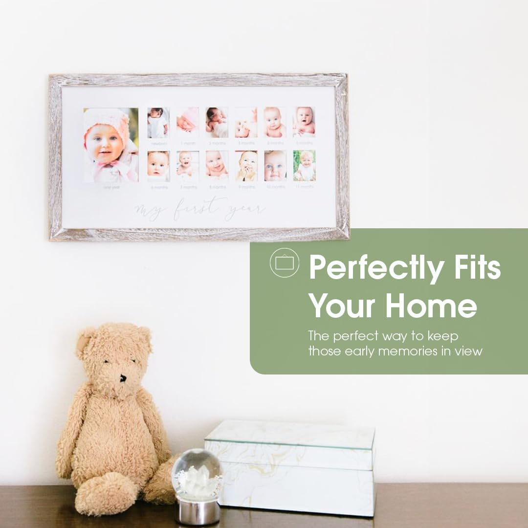 Pearhead My First Year Photo Moments Baby Keepsake Picture Frame, 0-12 Months Baby Photos, Father&rsquo;S Day Accessory, Gender-Neutral Baby Milestone Nursery D&eacute;cor, 13 Photo Inserts, Distressed Wood image number 3