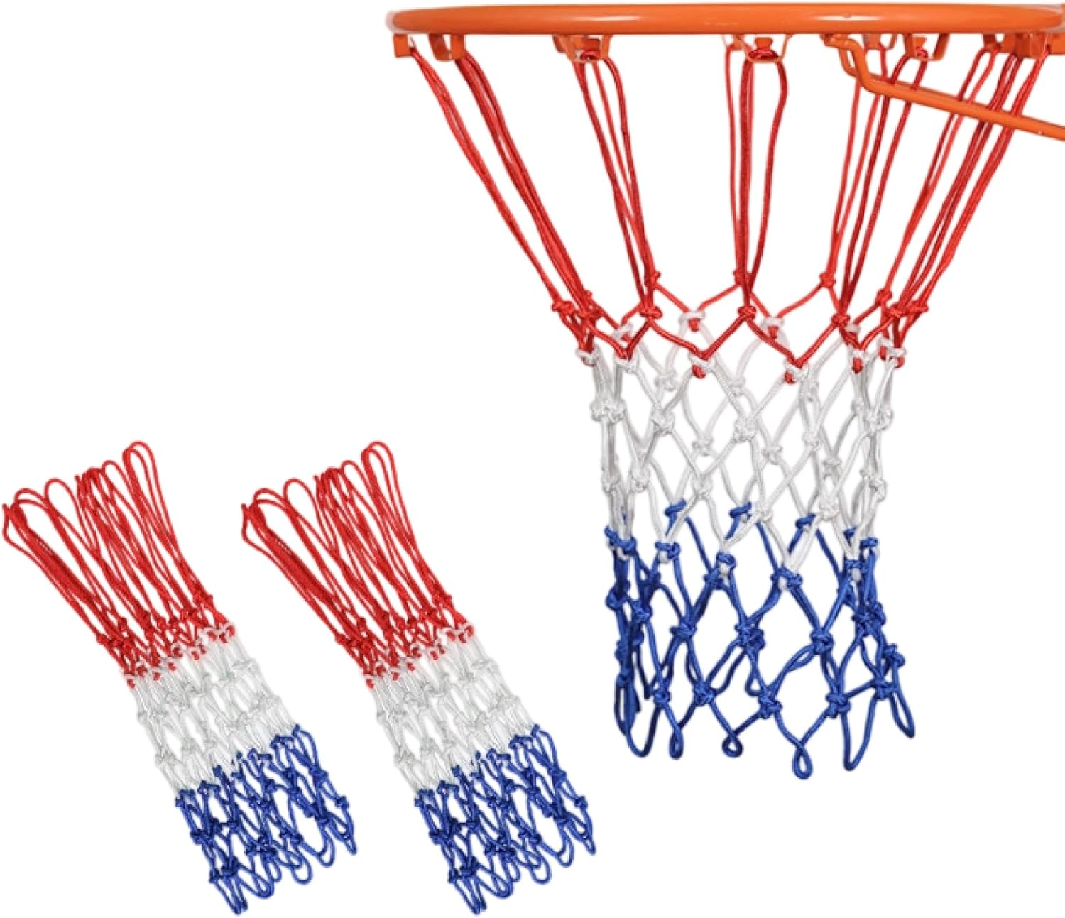 2 Pack Basketball Net Replacement, Professional Grade 12 Loop Indoor & Outdoor Nets, All-Weather Fade Resistant Design with Anti-Whip Technology (Red/White/Blue) image number 1