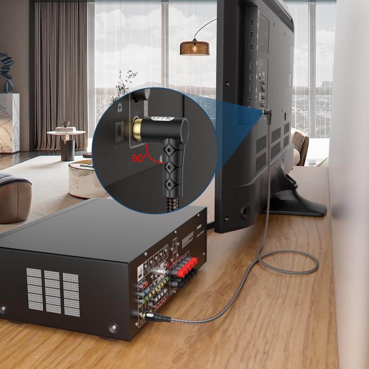 EMK 90 Degree RCA Subwoofer Cable 24K Gold-Plated Connector Nylon Braided Double Shielded &ndash; Support Digital & Analog Signals for Amplifier, Home Theater, Hi-Fi System,Subwoofer Black/15Ft/5M image number 6