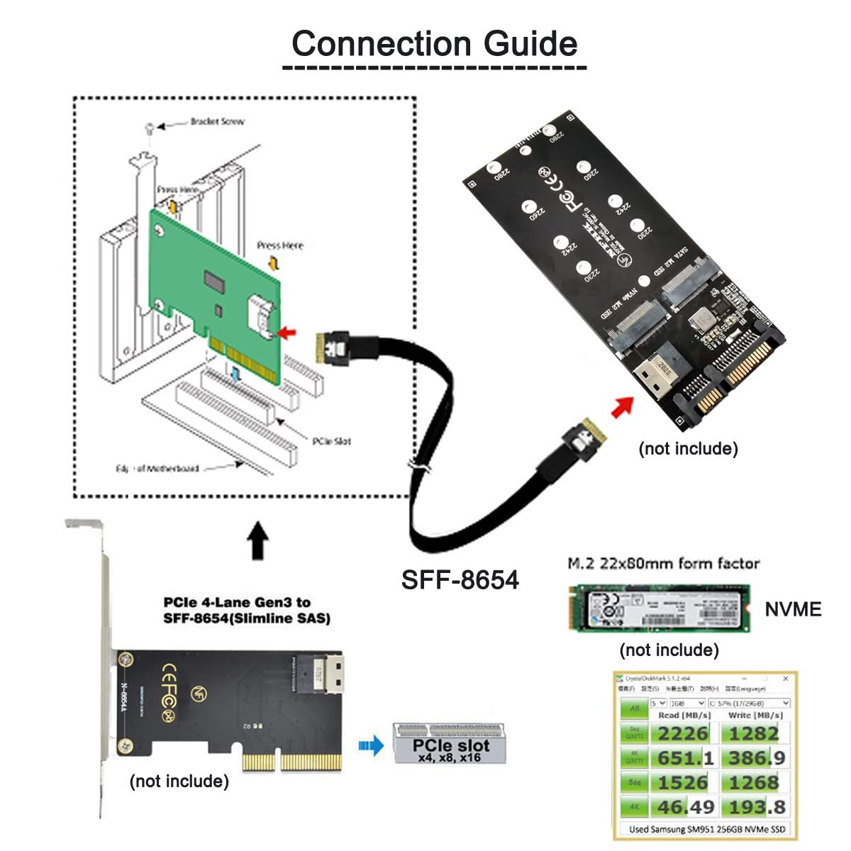 NFHK PCI-E Slimline SAS 4.0 SFF-8654 4I 38Pin Host to SFF-8654 Slim SAS Target Cable 40Cm image number 1