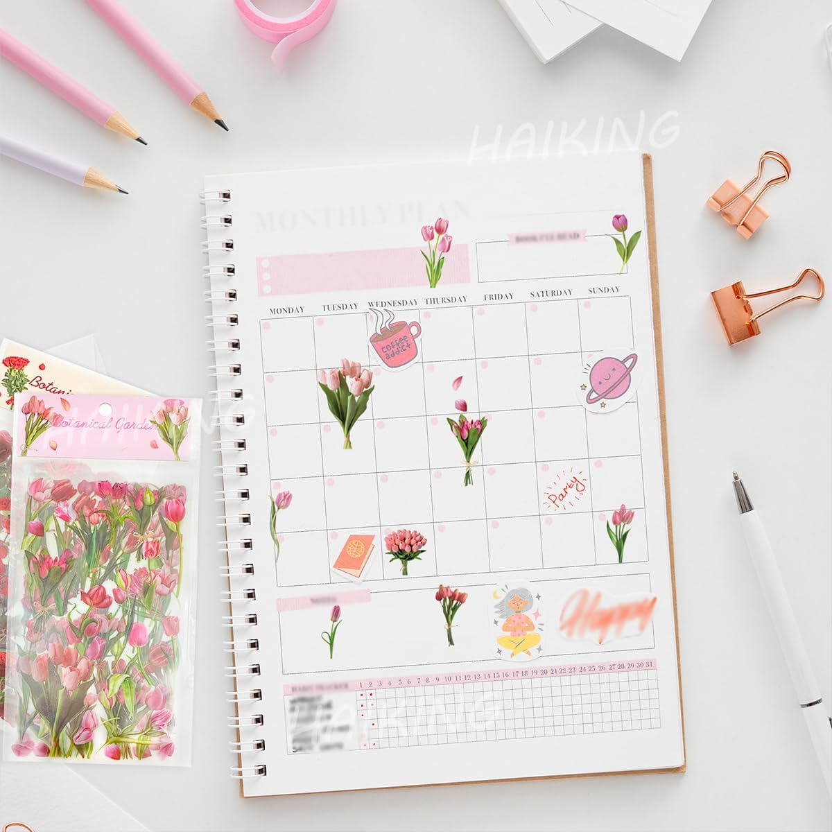 HAIKING Flower Plant Stickers, 48 Sheets PET Floral Stickers for Scrapbook, Journal, Album (8 Styles) image number 5
