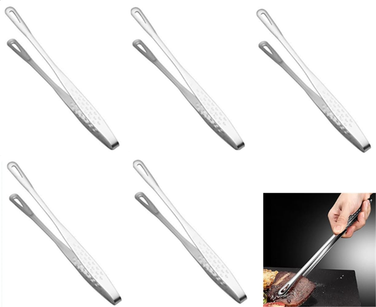 Stainless Steel Kitchen Tongs ，Stainless Steel Grill Tongs Kitchen Food Tongs Tweezers Cooking Clamp Tool for Salad Fish Steak Barbecue Buffet Meat（5 Pcs ） image number 1