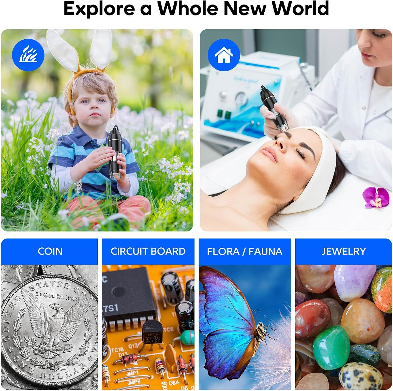 KEEMIKA USB Digital Microscope, 50X-1600X Magnification, 1440P HD, 8 LED Lights, Portable, Compatible with Ios and Android Devices, Black, Plastic and Glass, Achromatic Objective Lens image number 4