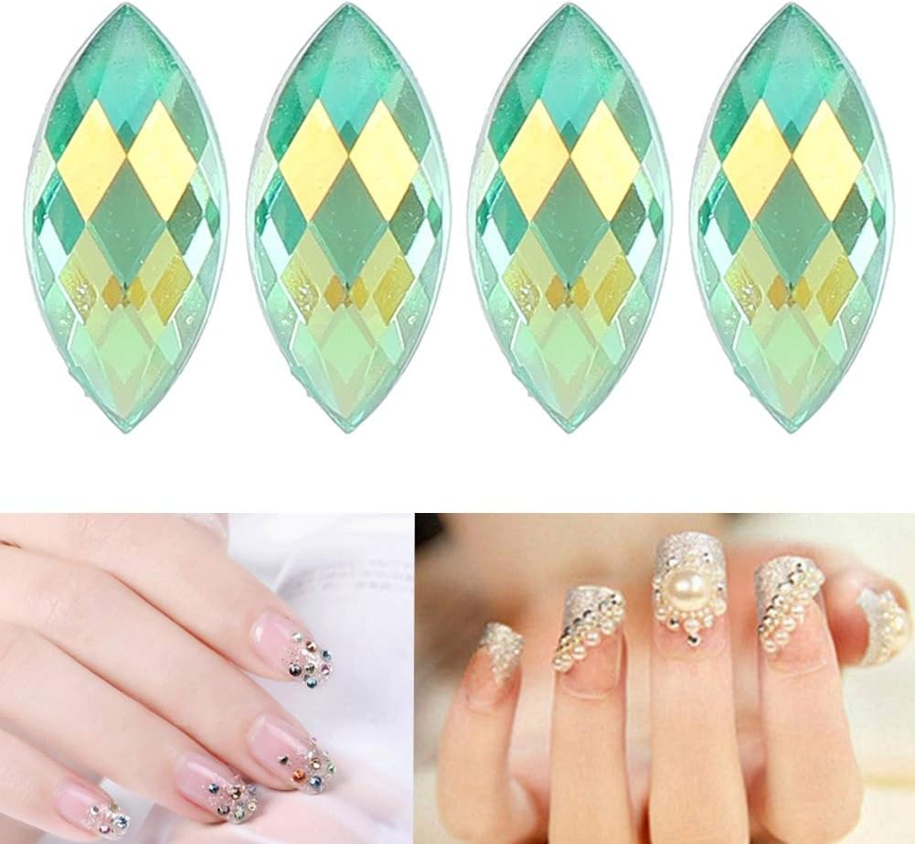 Pack of 500 Shiny AB Rhinestones Flat Back Horse Eye Crystal Rhinestone Light Green Gemstones Decorations for DIY Accessories 7 X 15 Mm image number 2