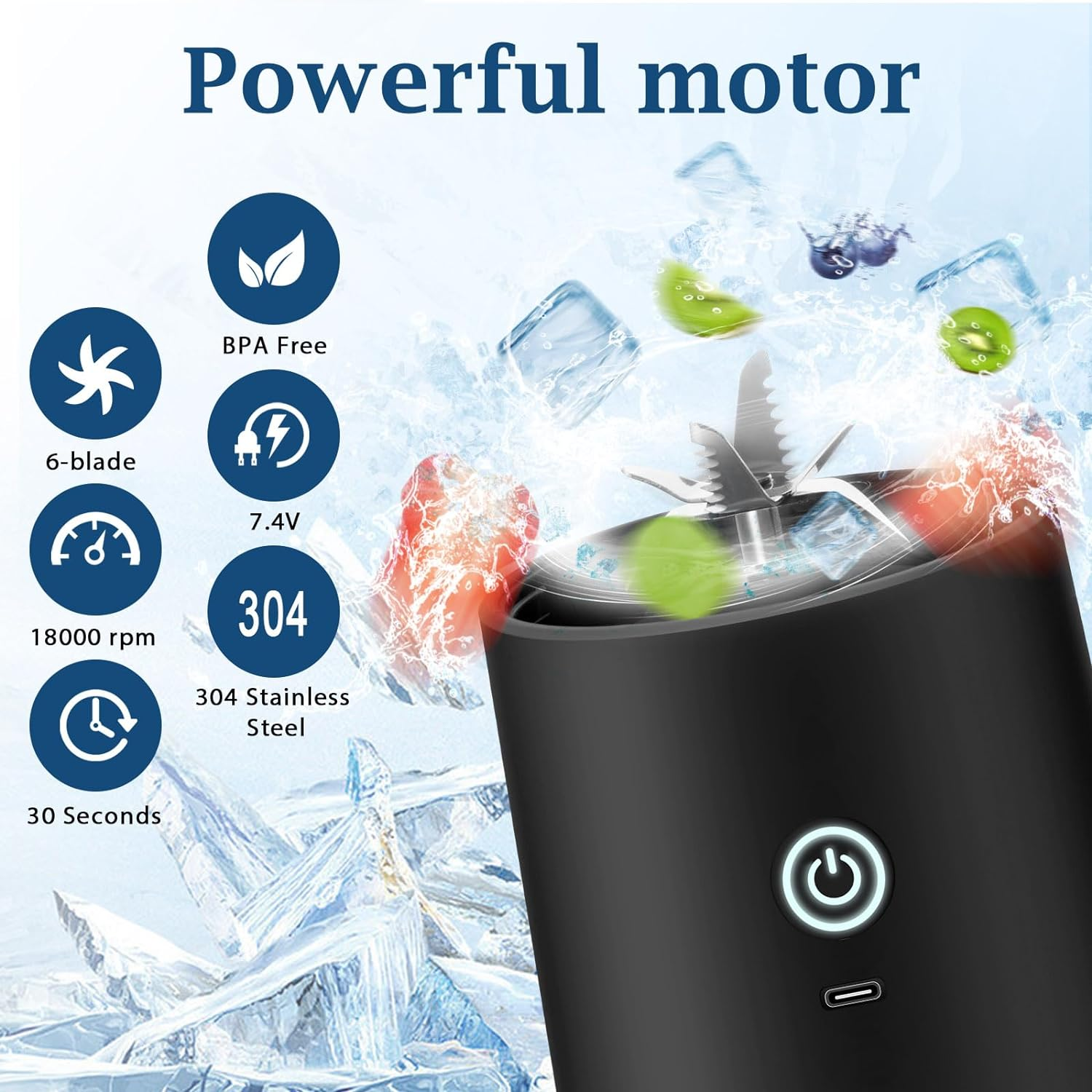 Portable Blender for Smoothies and Shakes, USB-C Rechargeable, Includes Lid and 6 Stainless Steel Blades, 20Oz, Bpa-Free Fruit Protein Cup for Outdoor Travel Family and Sports Bottles