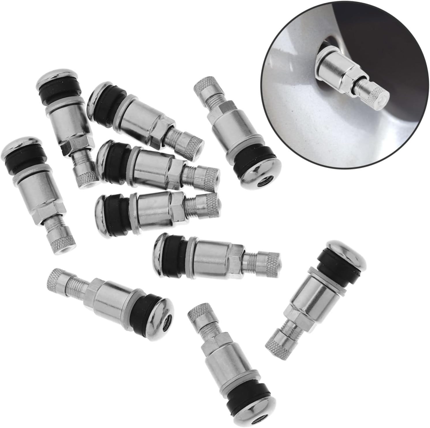 DINHEAROM 10Pcs Bolt-In Car Tire Valve Stems with Striped Caps Tubeless Wheel Valve Stems for Automotive and Motorcycle Tire Repair image number 3
