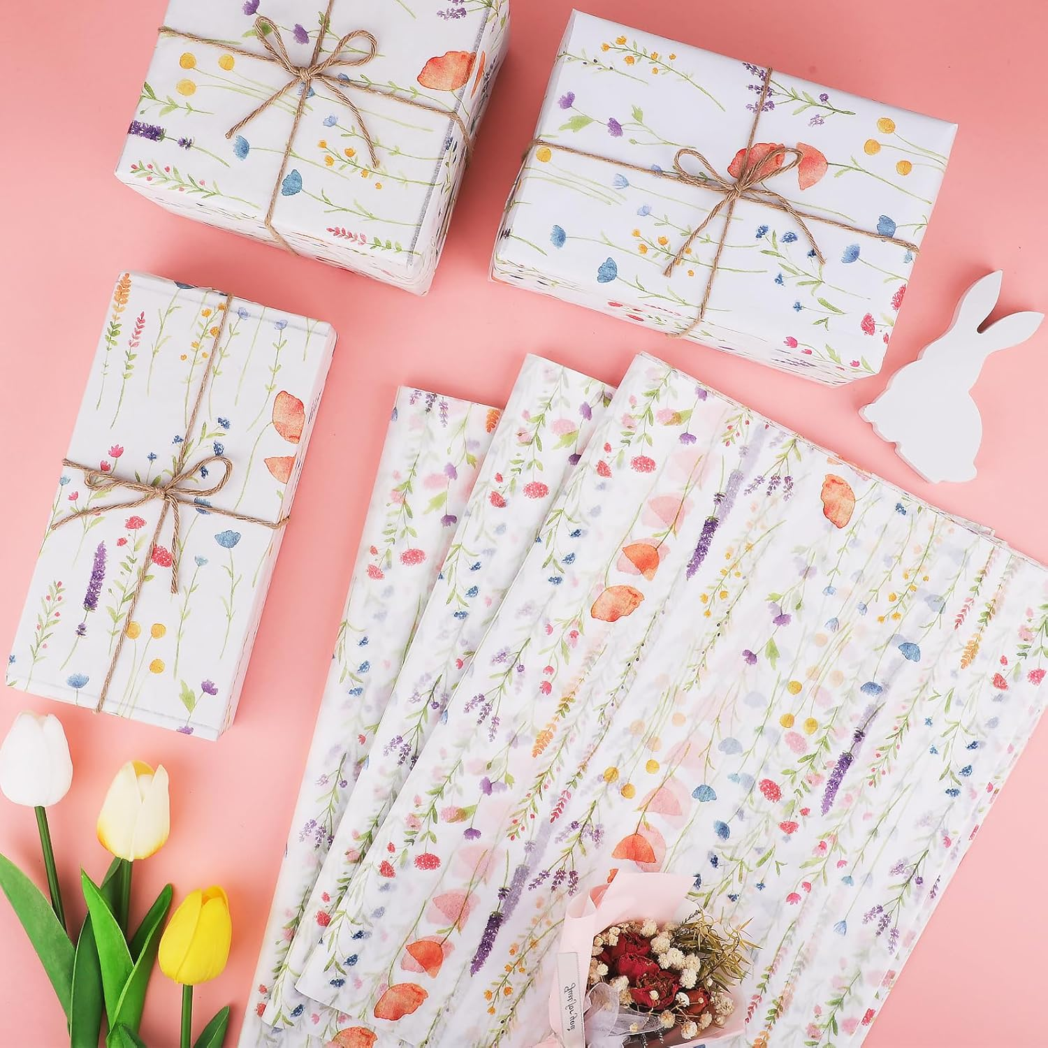 100 Sheets Spring Flower Tissue Paper, 20X14 Inches, Easter Plaid Party Supply, Gift Wrap, Decoration, DIY Craft, Wedding image number 3