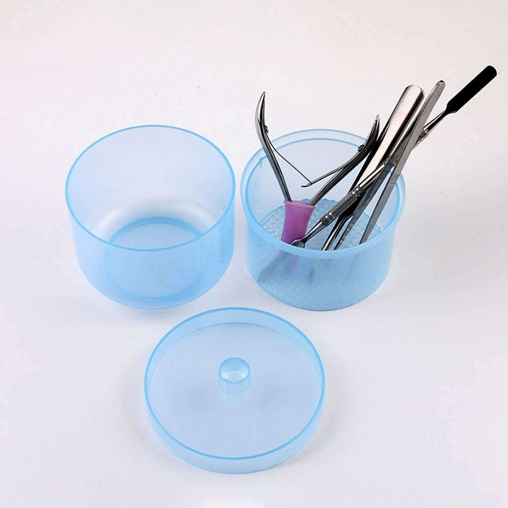 1 Piece Nail Art Tool Cleaning Cup Nail Art Tool Sterilizer Cup Nail Tools Cleaning Tray Box Container Net Basket Case Manicure Tools Jar Soak Box for Nail Art Accessories, Blue image number 4