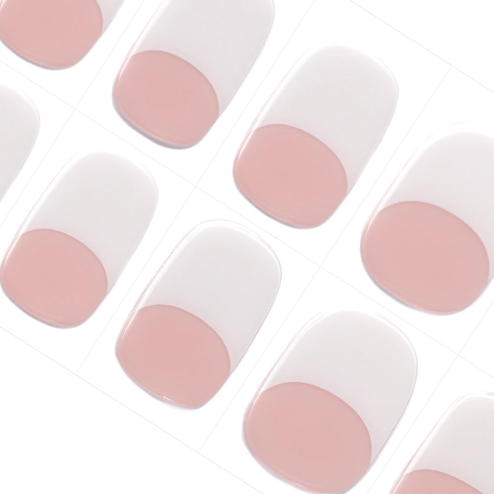 DANNI & TONI 28Pcs French Tips Semi Cured Gel Nail Strips, Pink Soft Self-Adhesive Stickers,Uv/Led Lamp Required Salon-Quality Gel Nail Polish Wraps,French Manicure(Happy-Go-Lucky)