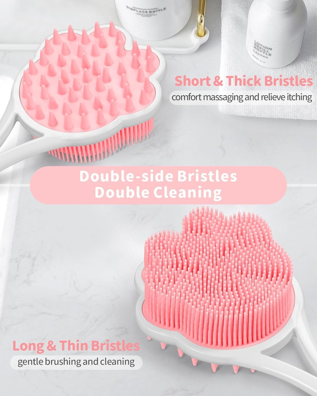 15.7 - Inch Long - Handle Silicone Back Brush, a Dual - Purpose Back Brush for Showering with Ultra - Soft Silicone Bristles, It'S a Bear - Shaped Body Shower Brush That Can Be Hung to Dry Ideal for Scrubbing the Back and Suitable for Sensitive Skin (Pink) image number 3