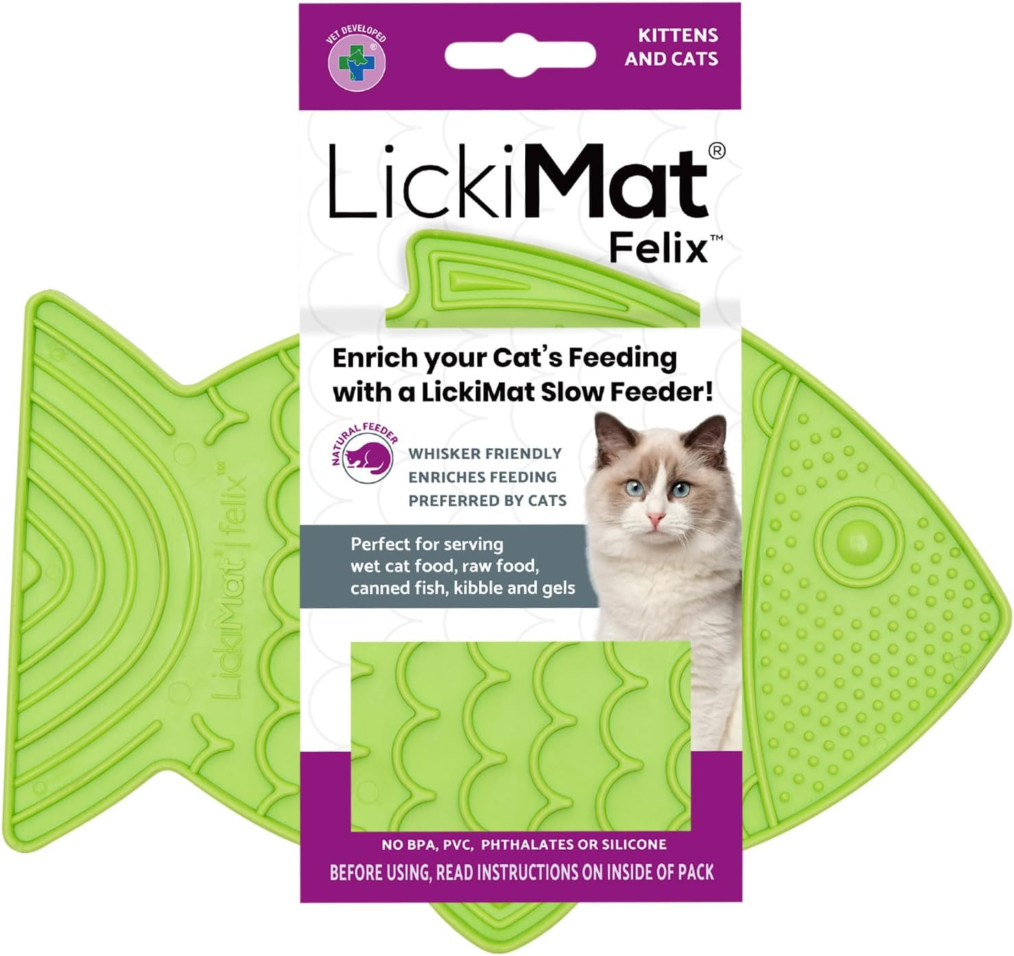 Lickimat Casper, Fish-Shaped Cat Slow Feeders Lick Mat, Boredom Anxiety Reducer; Perfect for Food, Treats, Yogurt, or Peanut Butter. Fun Alternative to a Slow Feed Cat Bowl or Dish, Yellow